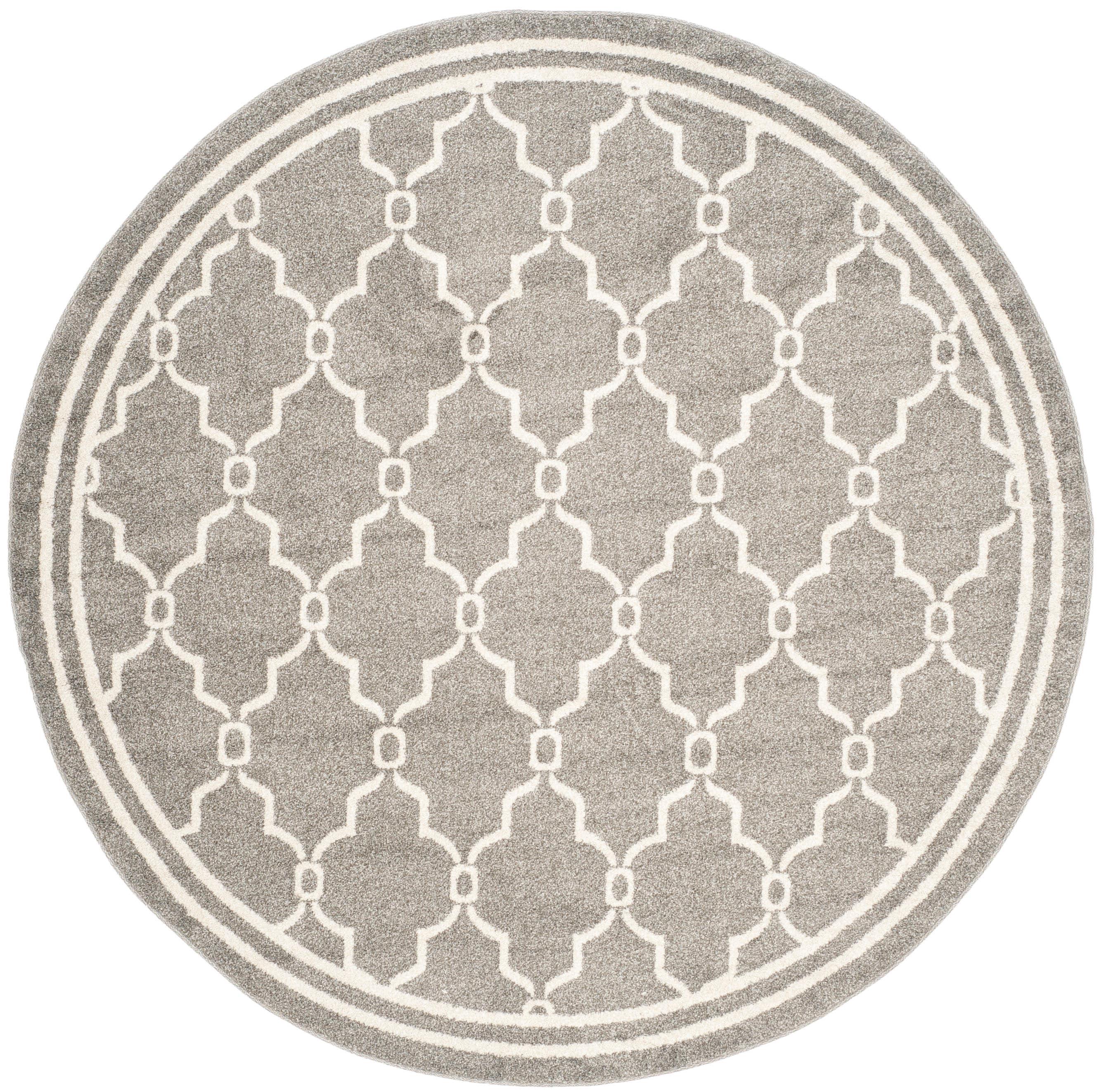 Amherst AMT414 Power Loomed Area Rug - Dark Grey/Beige - 7' Round - Safavieh.