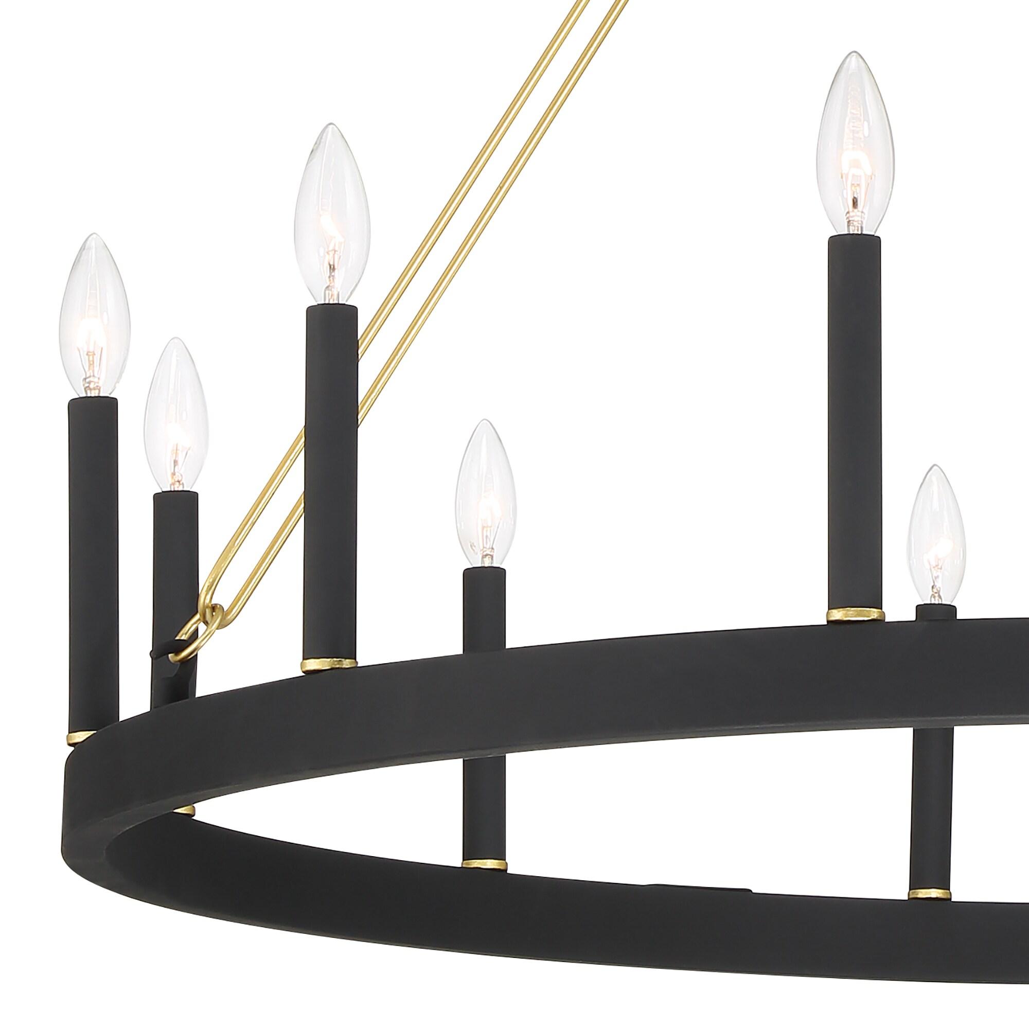 ACROMA  12-light 40In Modern Farmhouse Wagon Wheel Chandelier Black/ Gold Candle Lighting - 40'' D