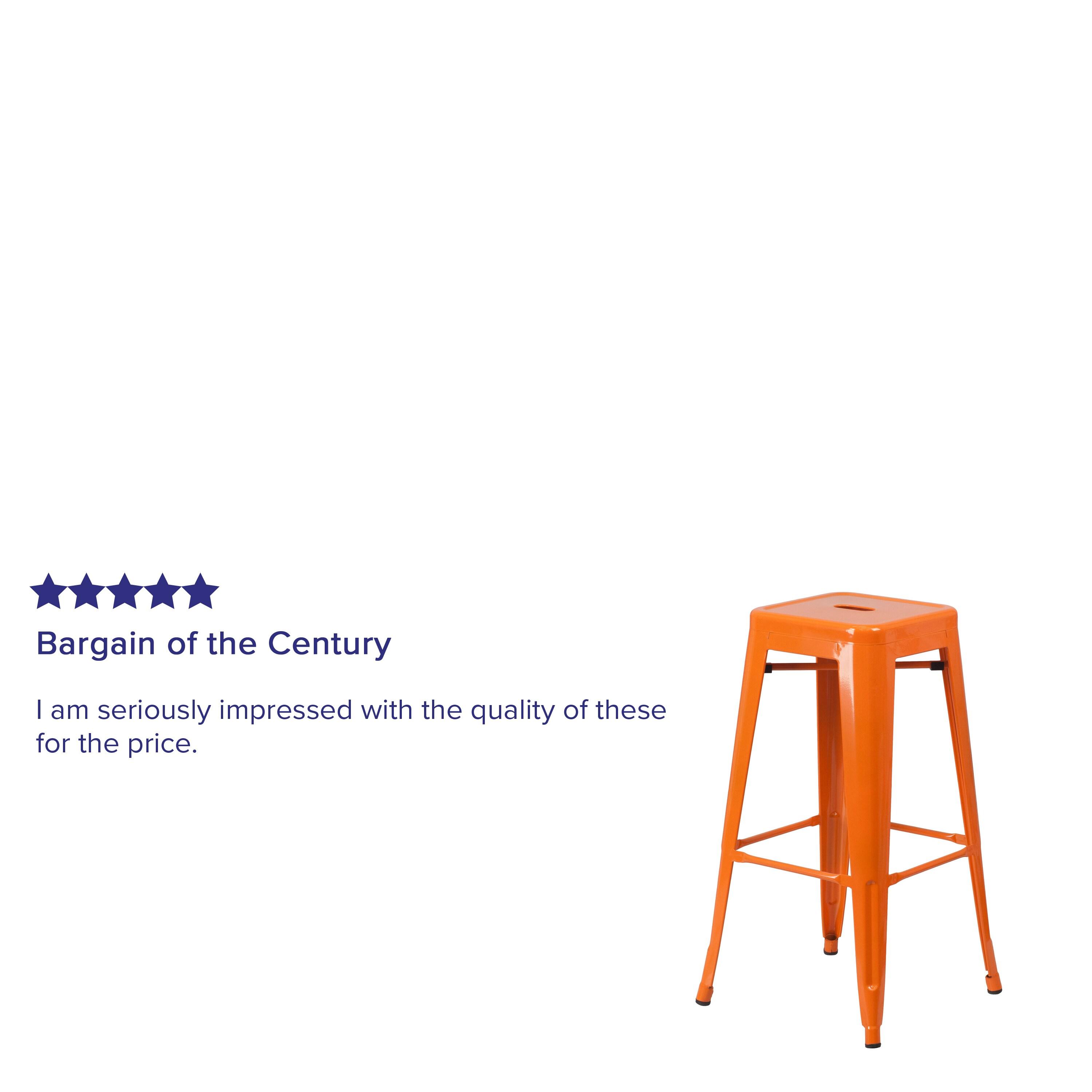 Flash Furniture Commercial Grade 30" High Backless Orange Metal Indoor-Outdoor Barstool with Square Seat