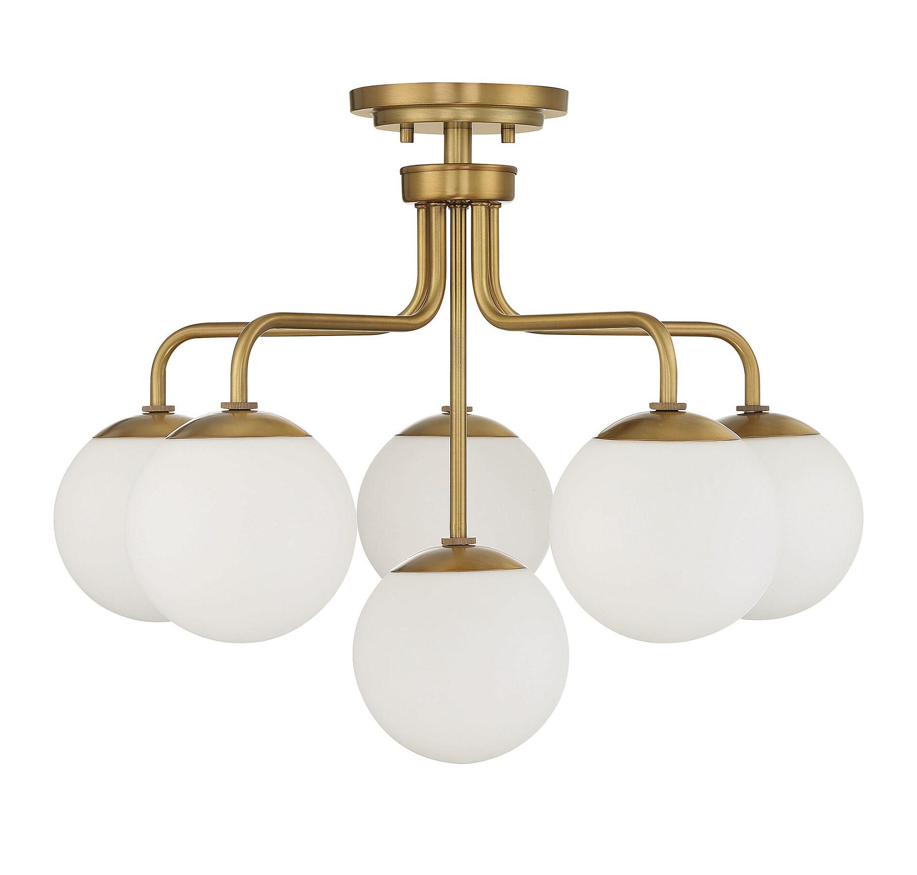 Warm Brass 6-Light Mid-Century Modern Globe Ceiling Light