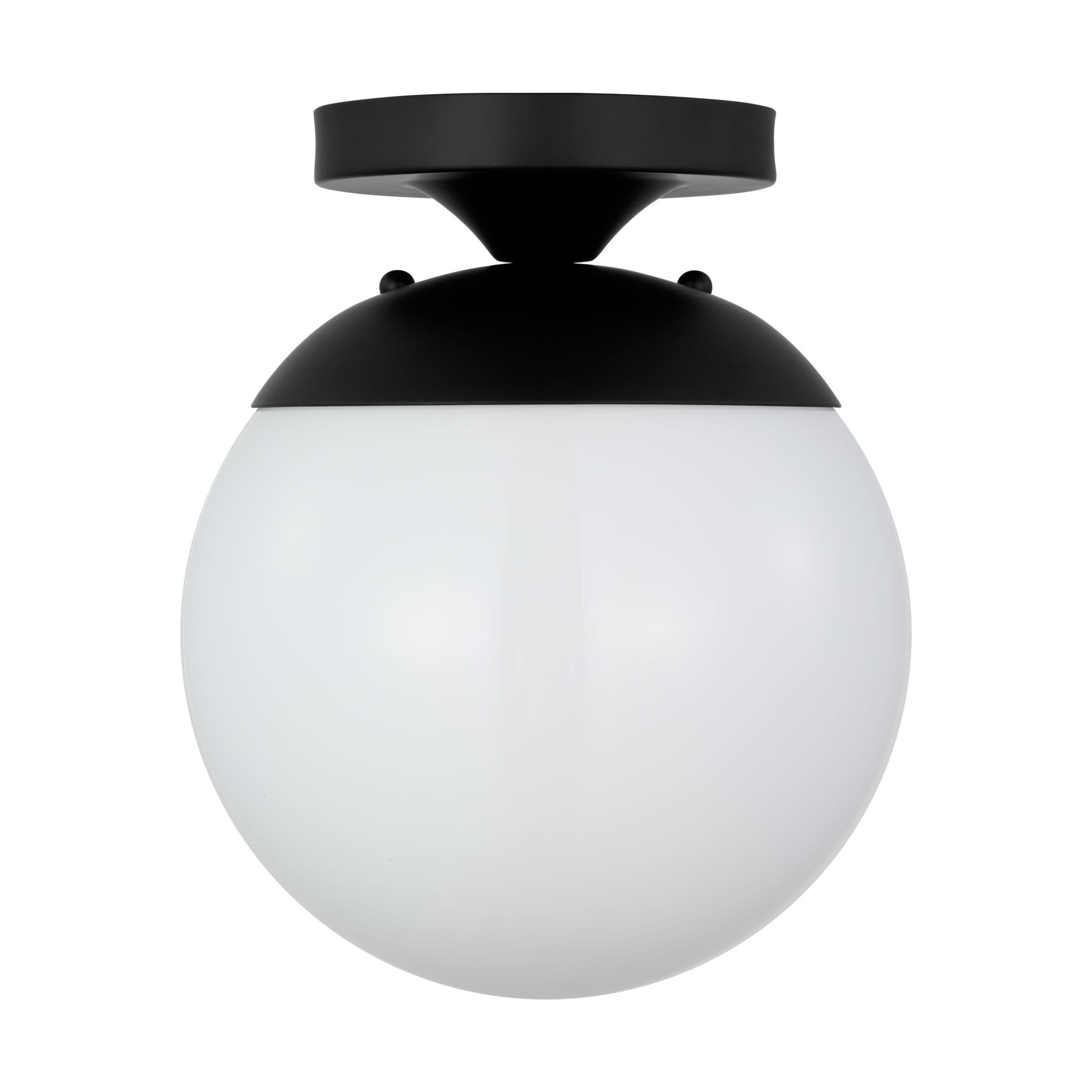 Midnight Black and White Glass Globe Semi Flush Mount Light
