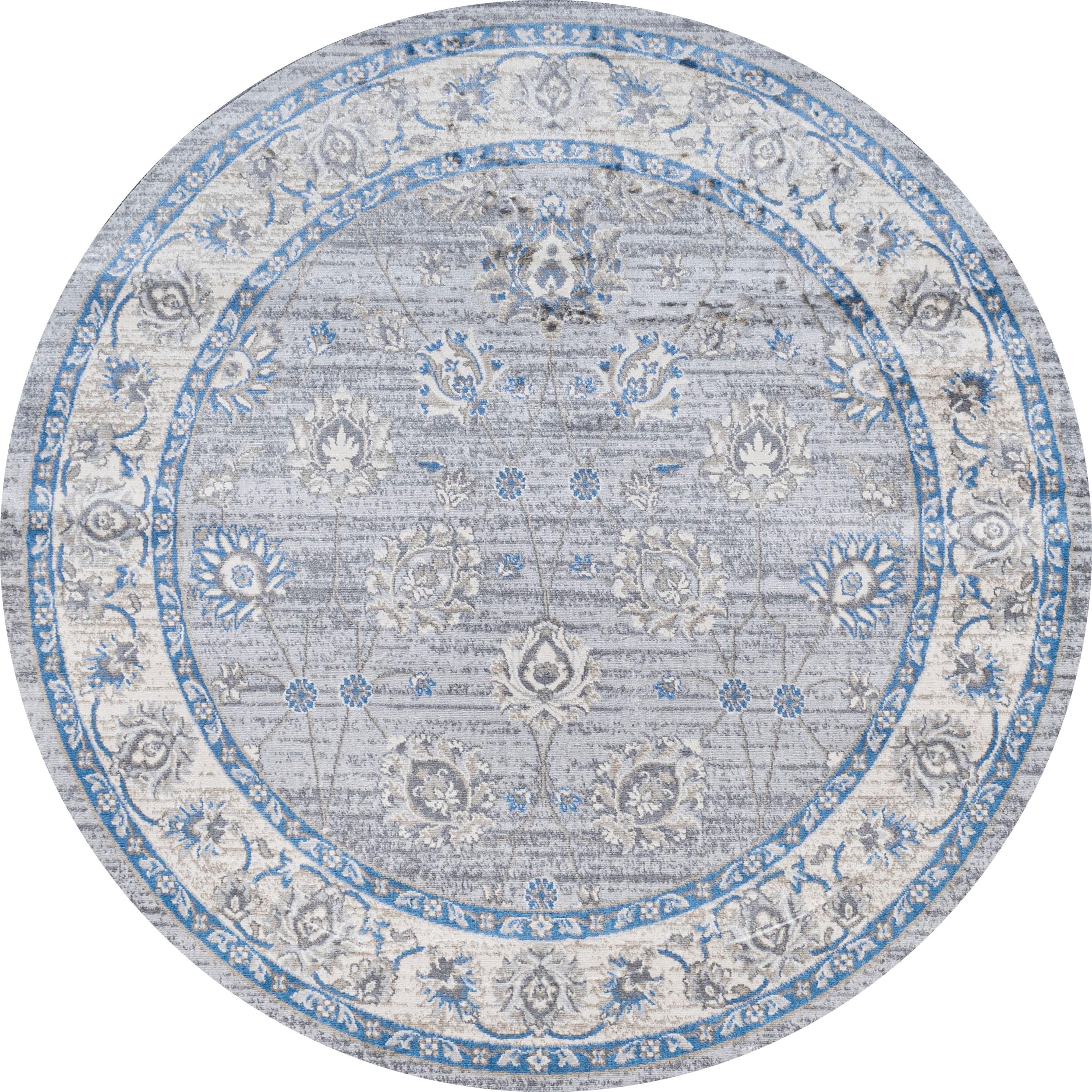 6' Round Modern Persian Vintage Moroccan Traditional Area Rug, Gray/Blue - JONATHAN Y