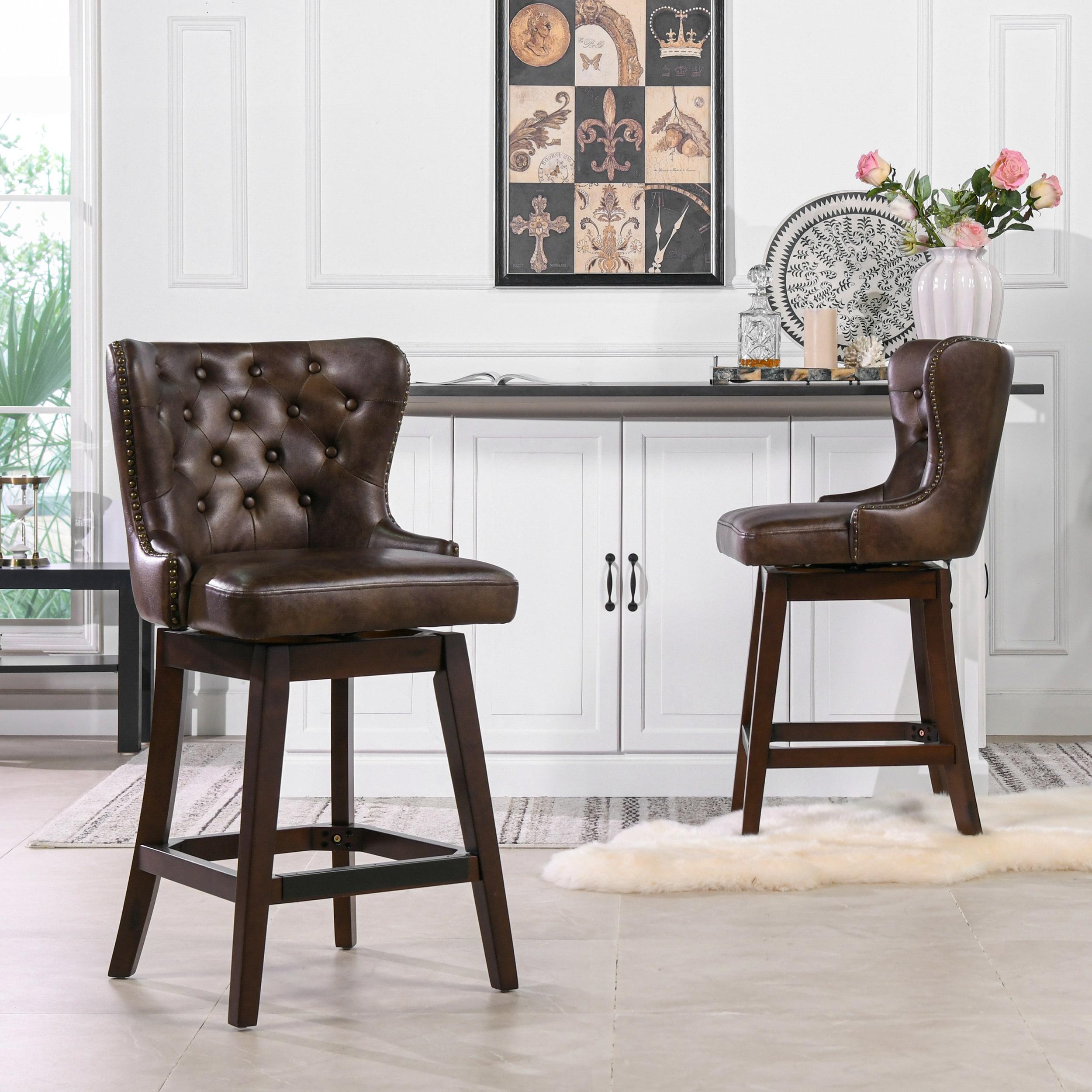 Holmes Tufted High-Back 360 Swivel Counter-Height Barstool Mid Brown