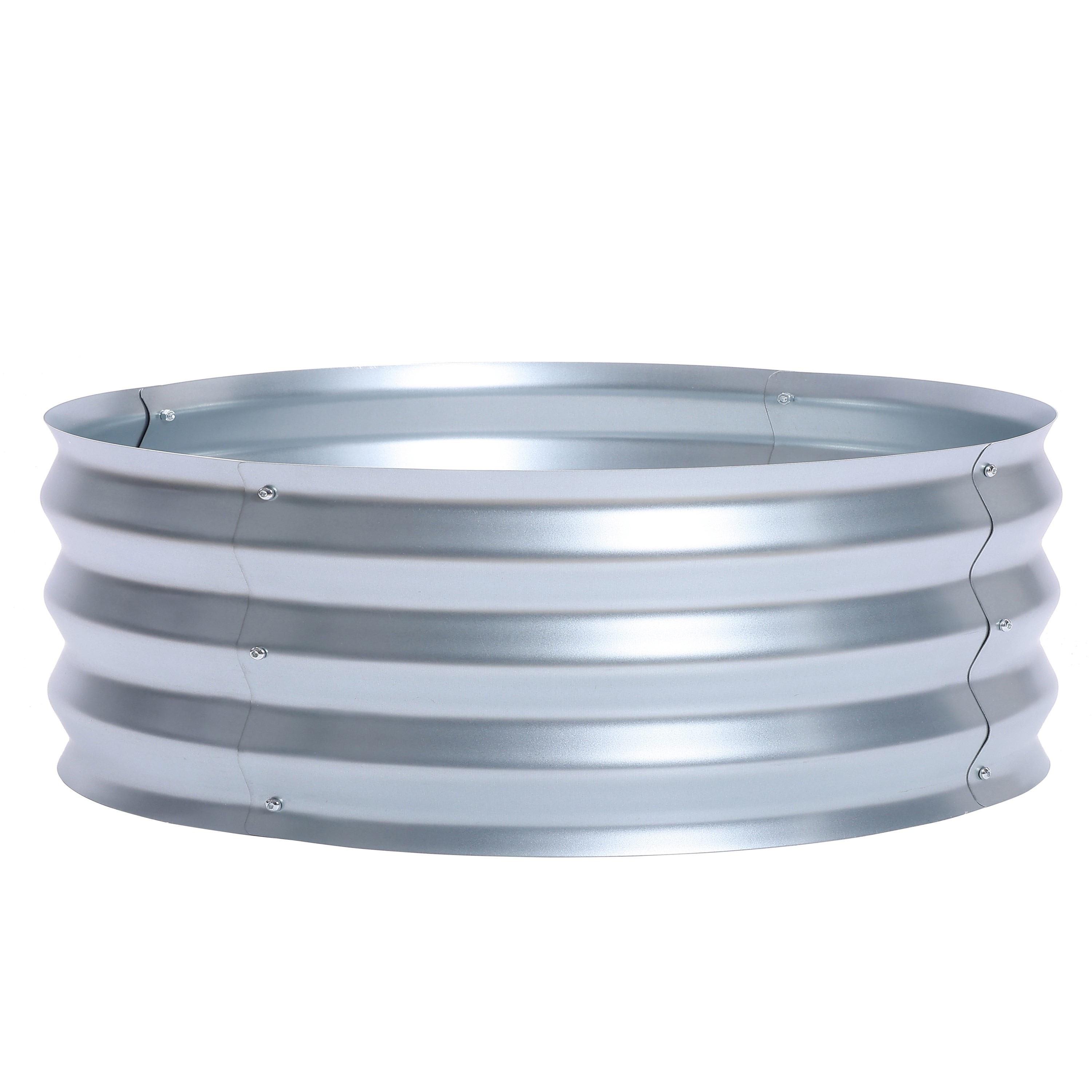 LuxenHome 3ft Round Galvanized Metal Raised Garden Bed Planter Silver