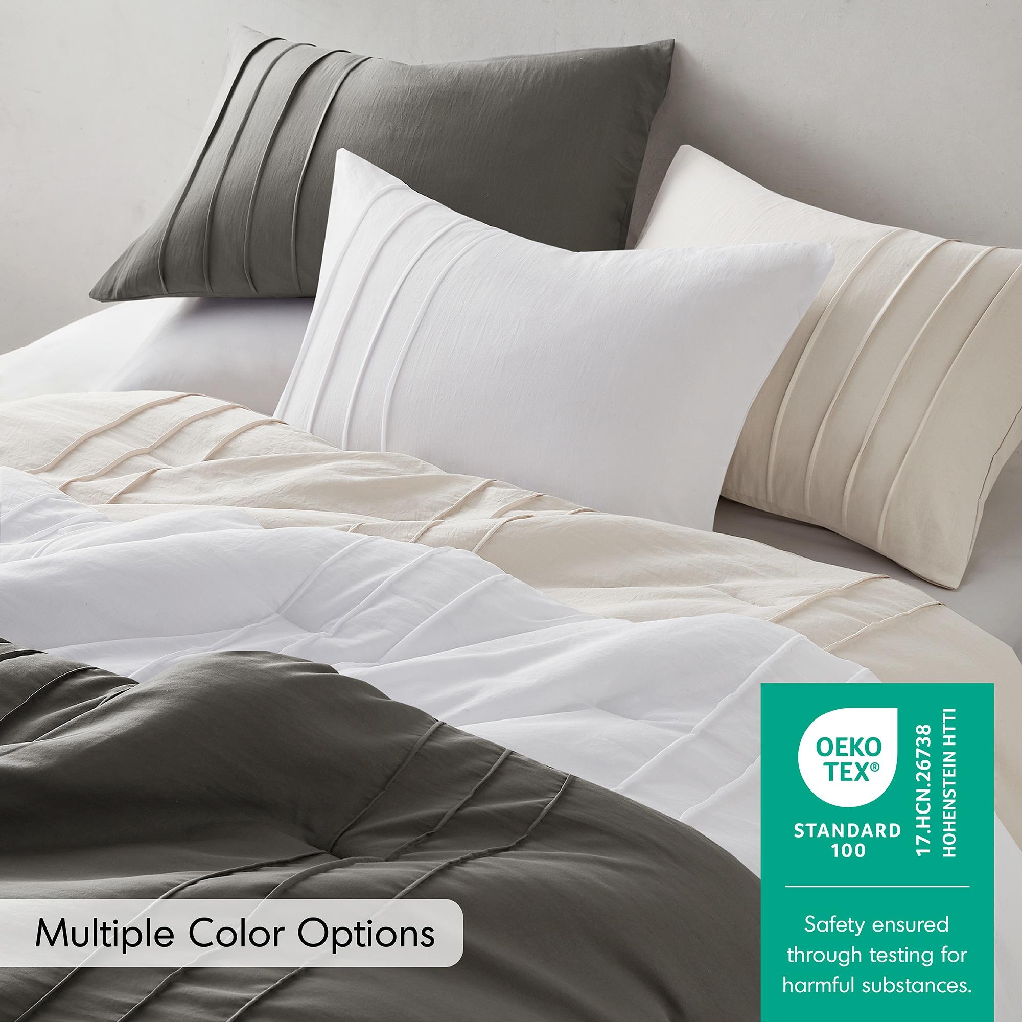 Regency Heights Twin/Twin XL Comforter Set, Boho 2-Piece Pintuck Stitching Dorm Bedding Set, Soft Washed Pleated Bed Sets with Pillow Sham Grey