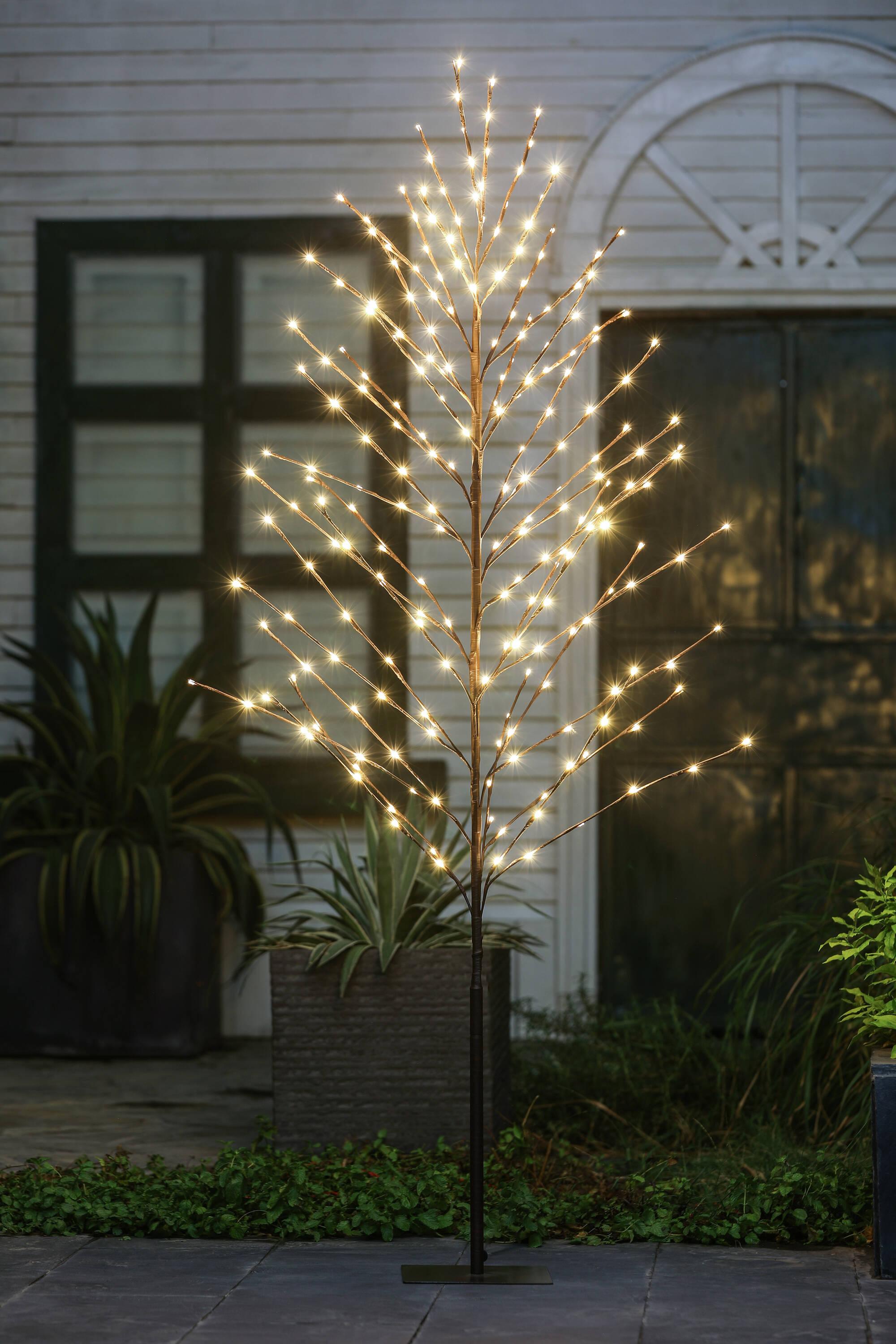 LuxenHome Lighted LED 5.9Ft Brown Birch Twig Tree Decoration, Artificial Birch Tree with Metal Base
