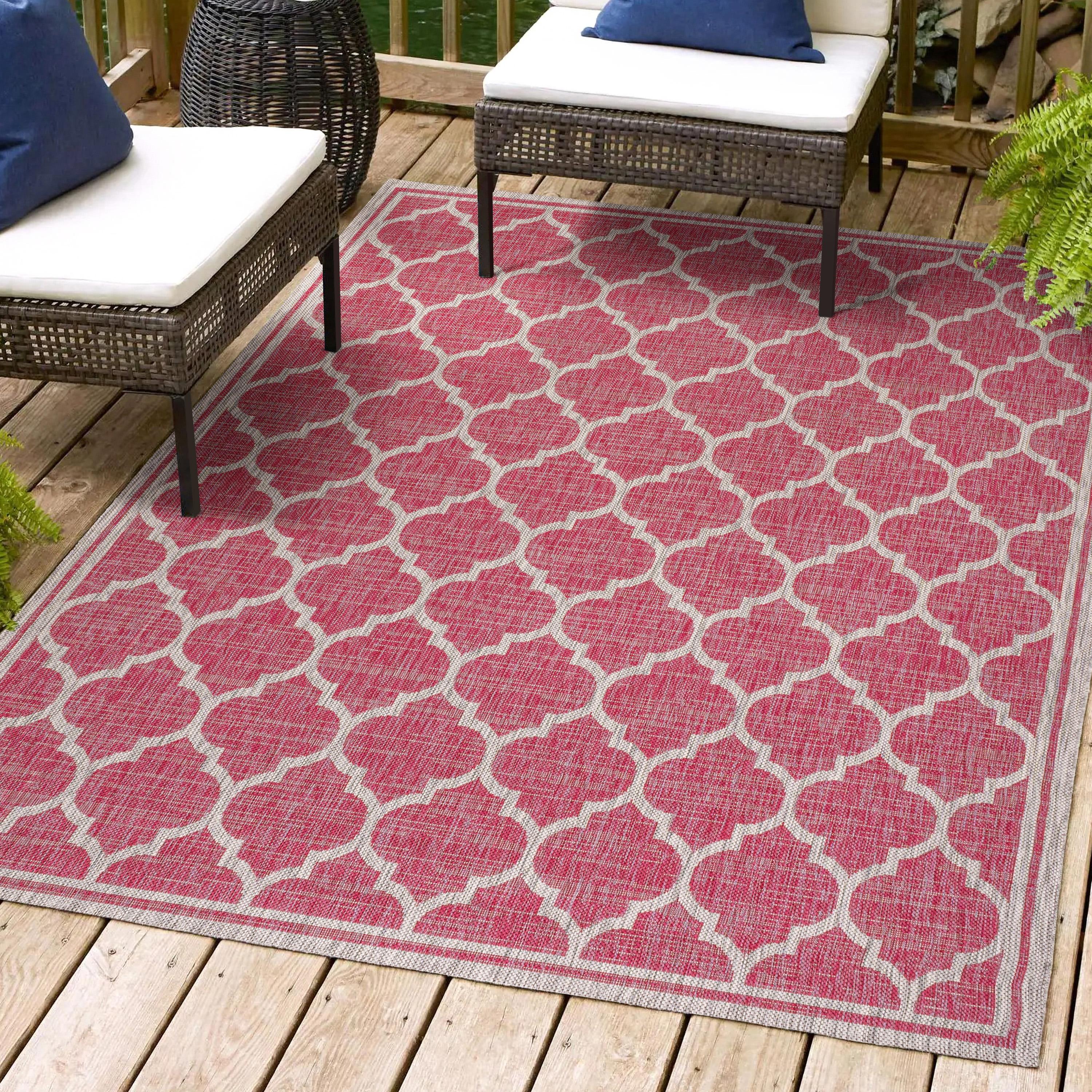 3' x 5' Trebol Moroccan Trellis Textured Weave Indoor/Outdoor Area Rug, Fuchsia/Light Gray - JONATHAN Y