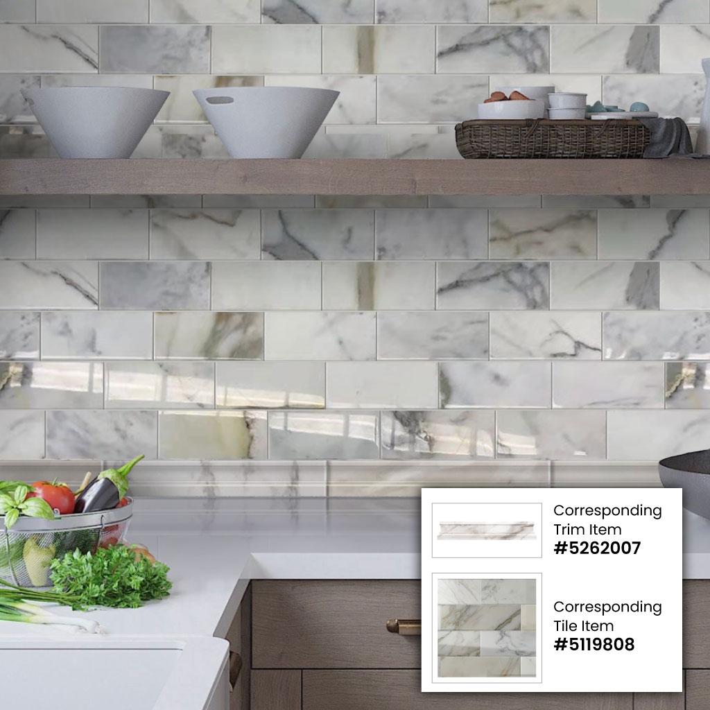 3" x 6" Marble Look Subway Wall & Floor Tile