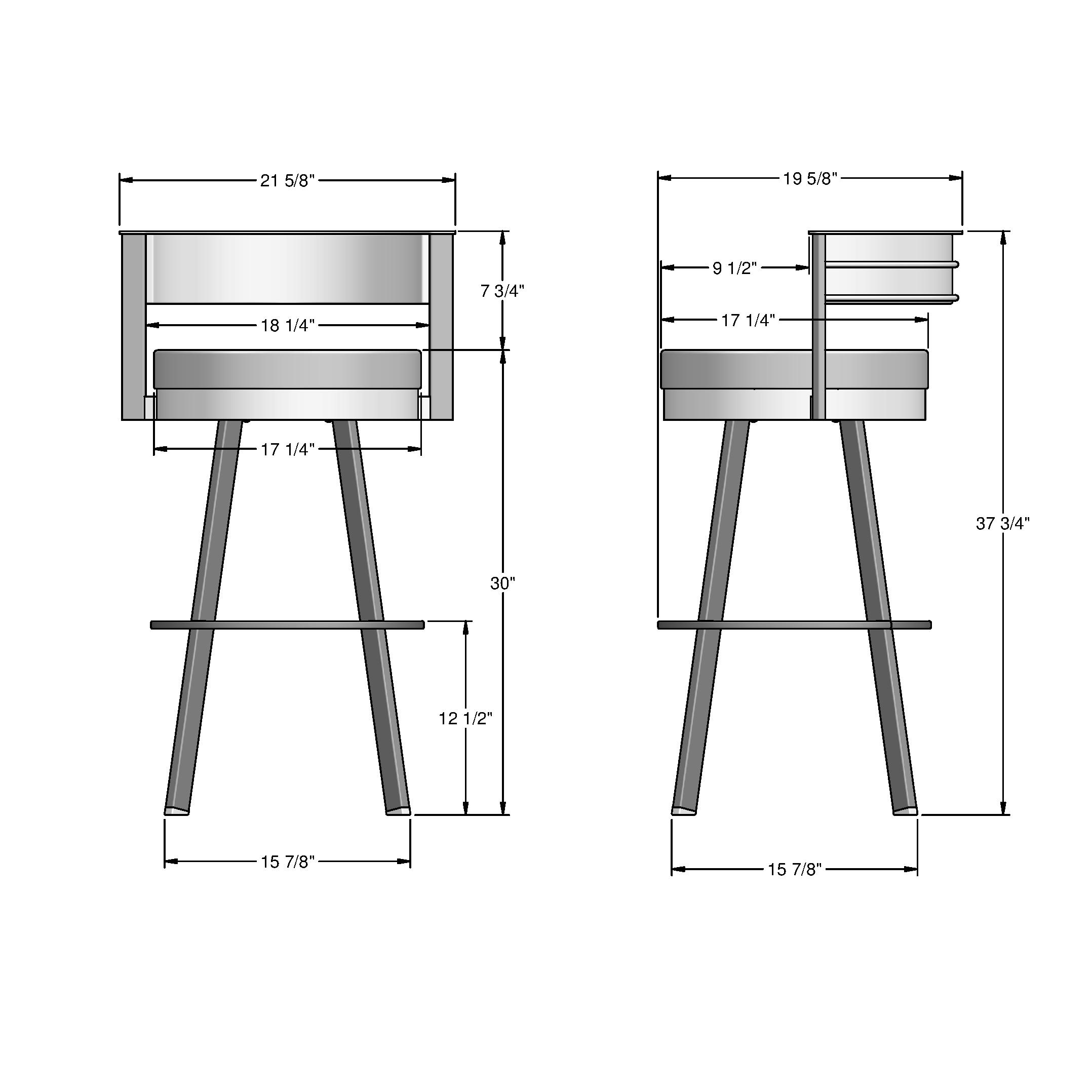 Amisco Browser 30 In. Swivel Bar Stool - Charcoal Grey Polyester / Metallic Grey Metal