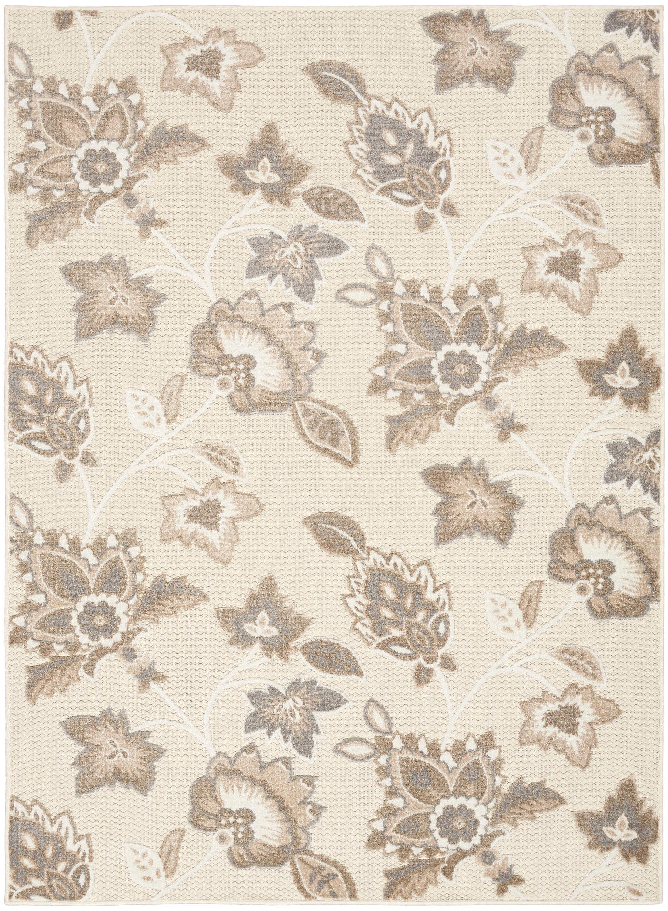 Nourison Aloha Floral Farmhouse Flatweave High-Low Indoor Outdoor Area Rug Beige 7' x 10'