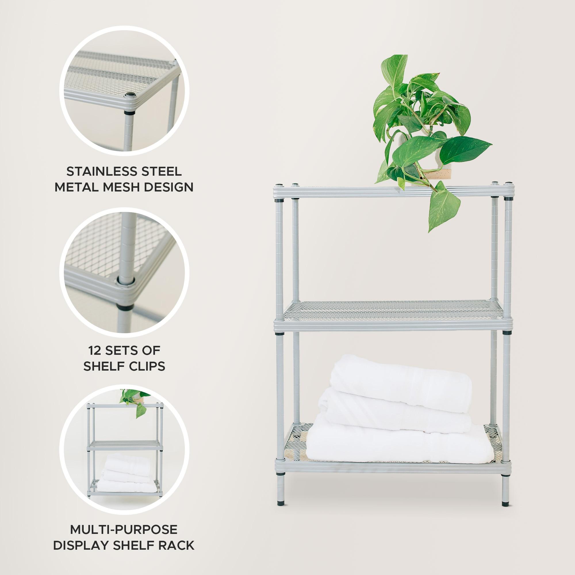 Design Ideas MeshWorks 3 Tier Full-Size Metal Storage Shelving Unit Rack for Kitchen, Office, and Garage Organization, 23.6” x 13.8” x 31.5,” Silver