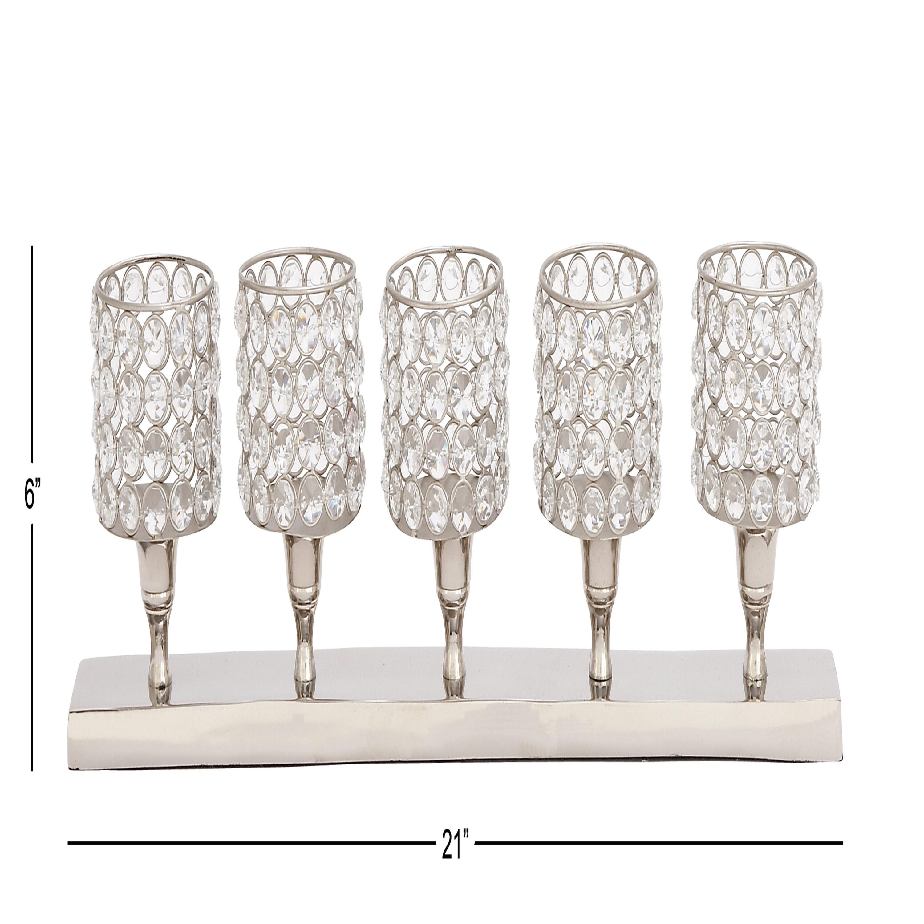 House of Hampton® Aluminum Metal Pillar 5 Crystal Sleeve Decorative Silver Candelabra