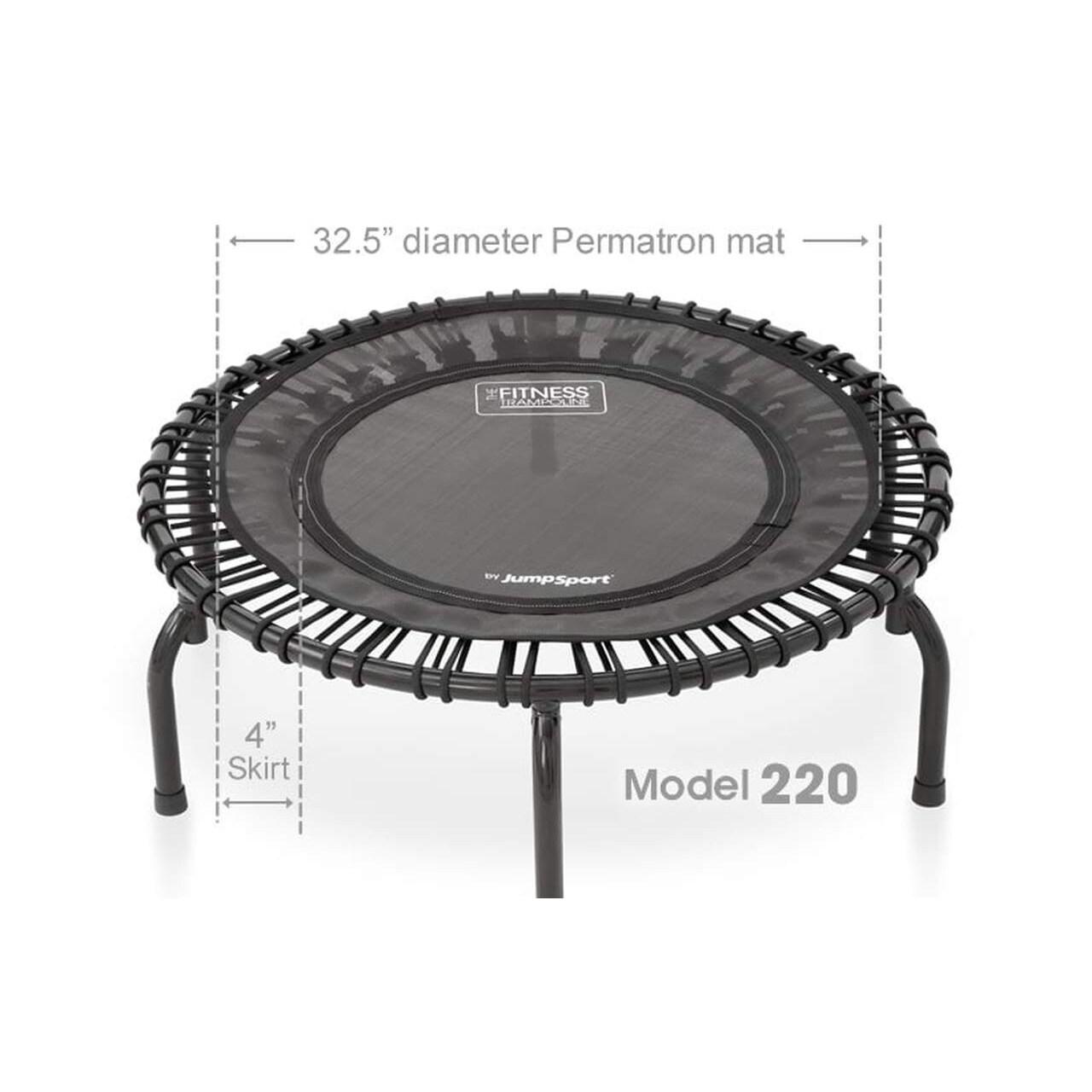 JumpSport 220 In Home Cardio Fitness Rebounder - Mini Trampoline with Handle Bar Accessory, Premium Bungees and Workout DVD