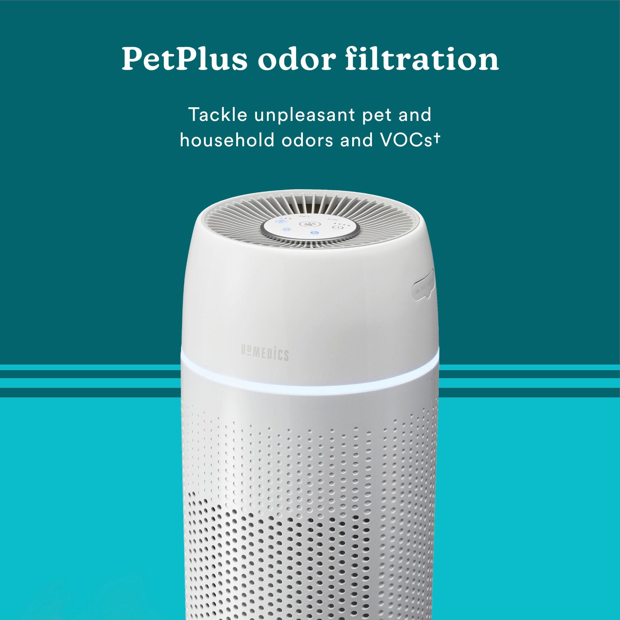 HoMedics PetPlus Large Room Air Purifier with UV-C Technology: Electric, 3 Settings, CARB Certified, 100-300 sq. ft.