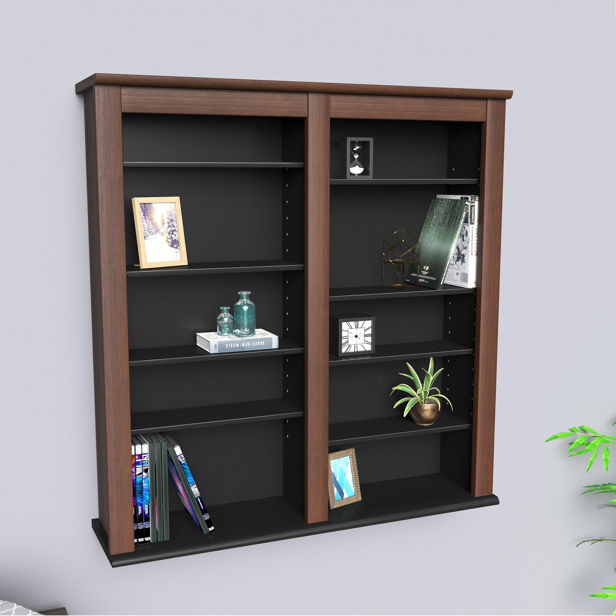 Prepac Double Floating Media Wall Storage in Cherry and Black