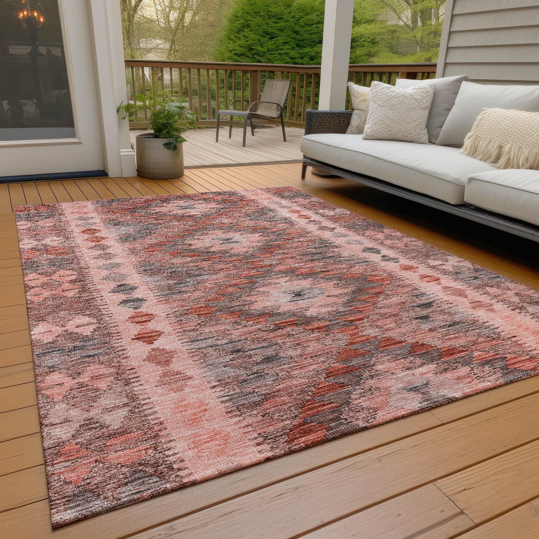 Machine Washable Indoor/Outdoor Claudian ACN1226 Terracotta Rug