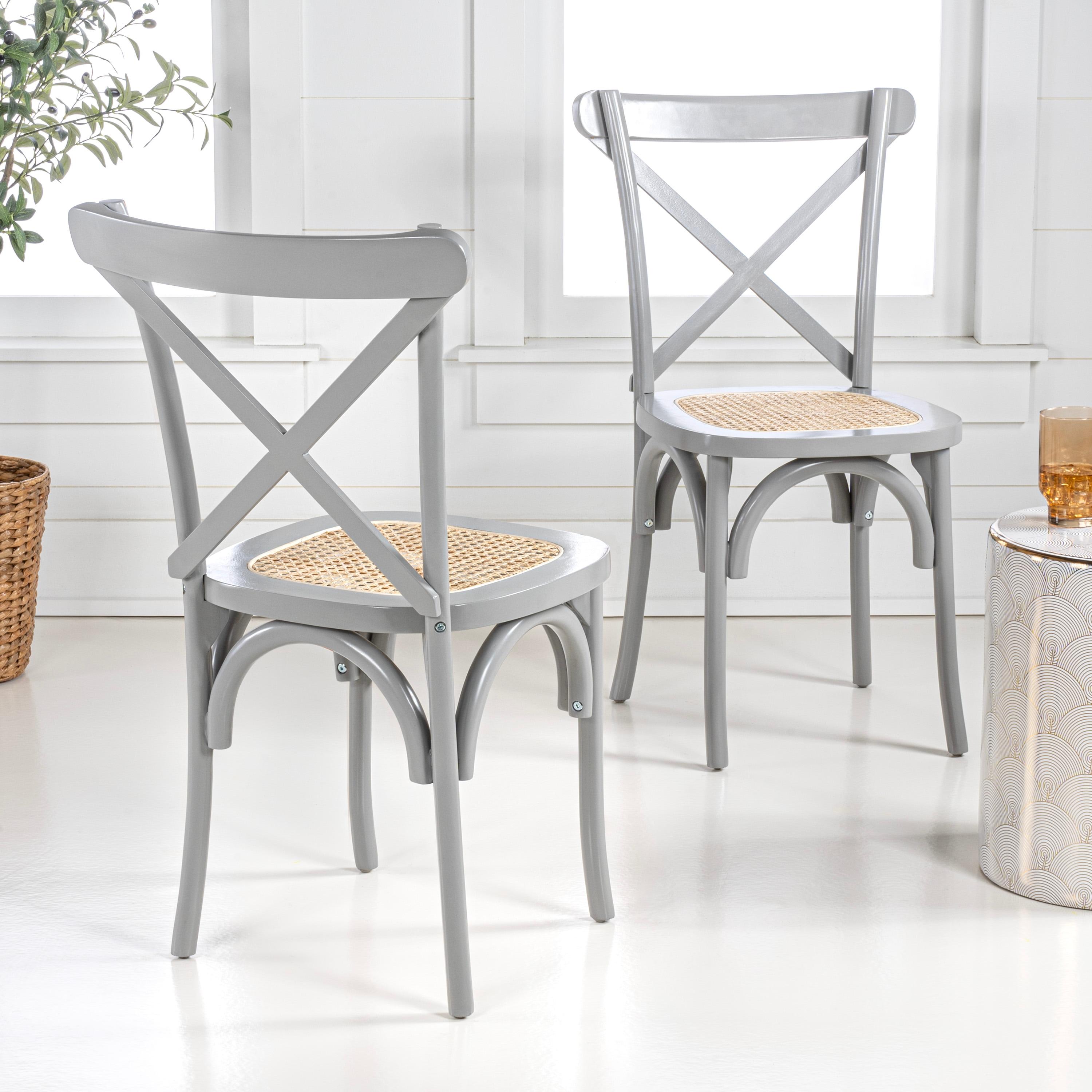 Cassis Classic Traditional X-Back Wood Rattan Dining Chair, Gray/Natural (Set of 2) - JONATHAN Y