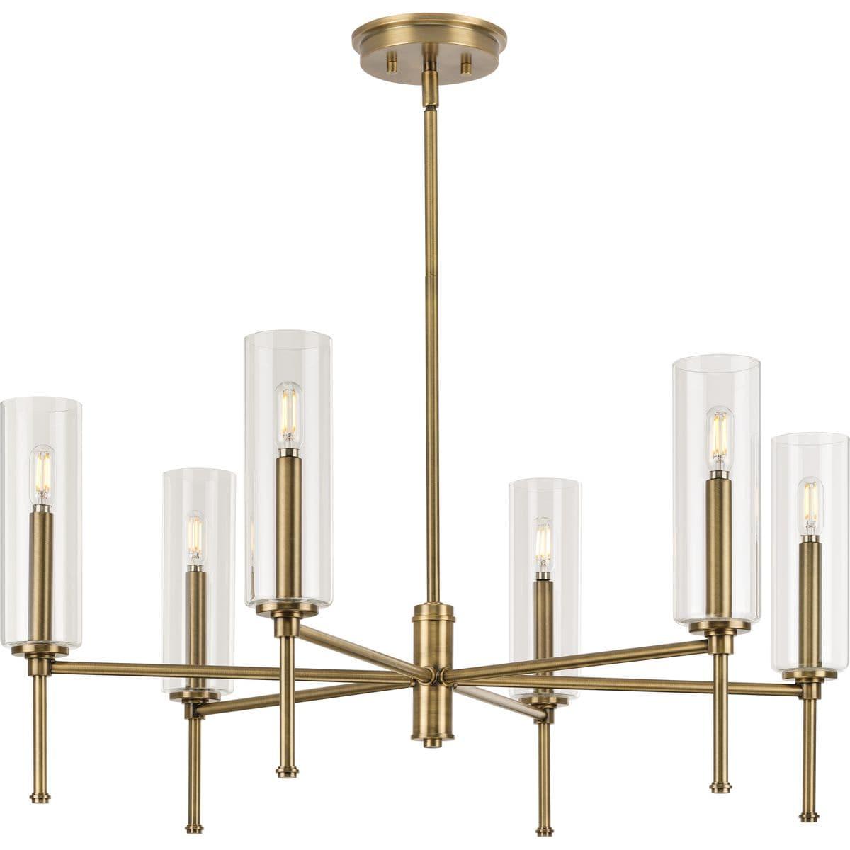 Progress Lighting Elara 6-Light Chandelier, Vintage Brass, Clear Glass Shades