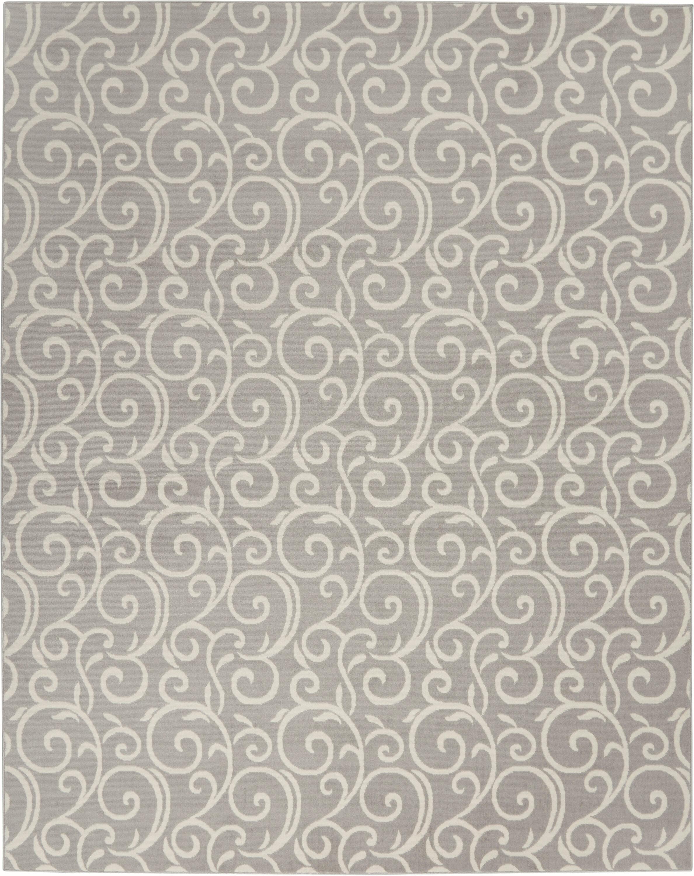 Nourison Grafix 7'10" x 9'10" (8' x 10') Grey Area Rug Bohemian Contemporary Botanical by Nourison