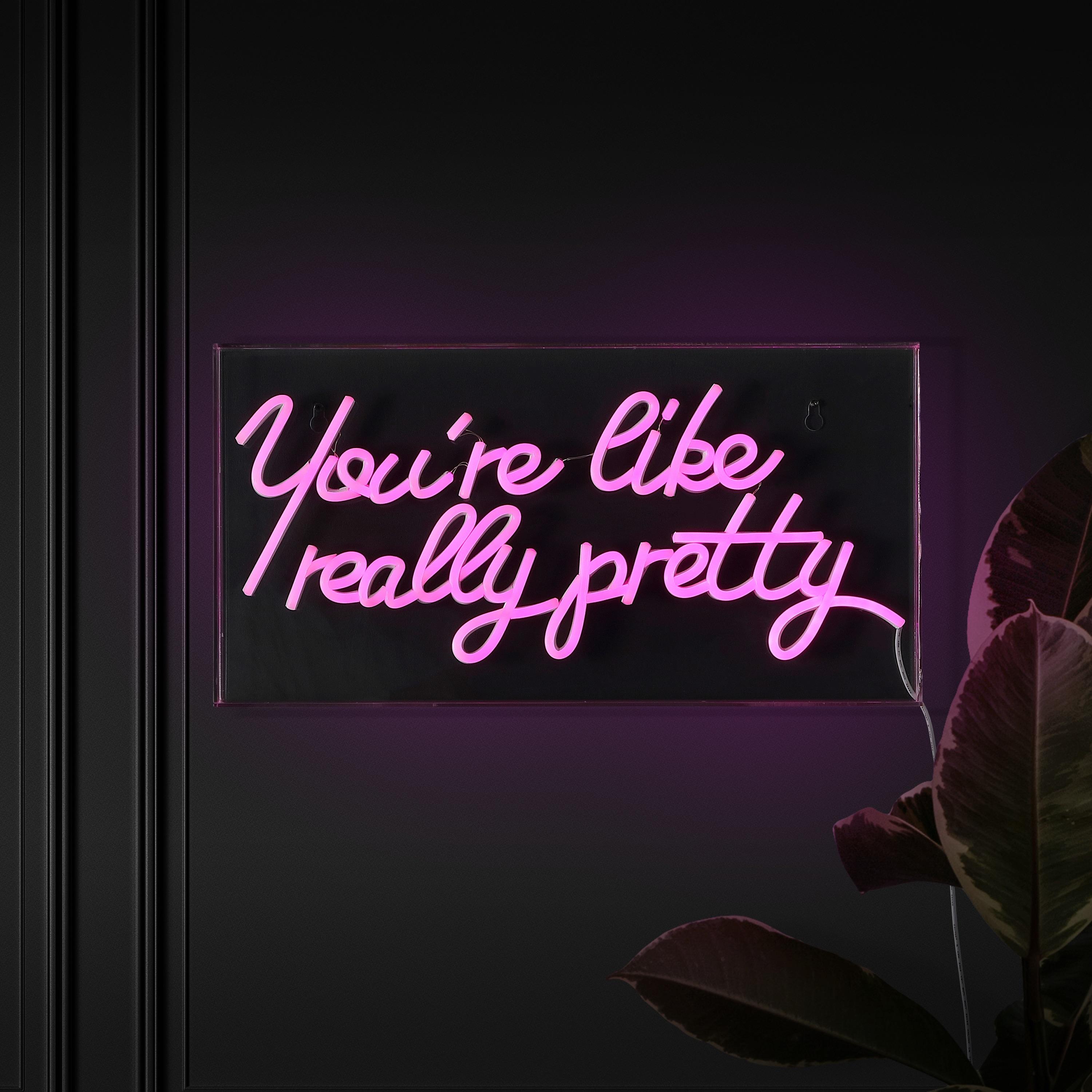 JONATHAN Y NEN1025A You're Like Really Pretty 19.6" X 10.1" Contemporary Glam Acrylic Box USB Operated LED Neon Light, Pink