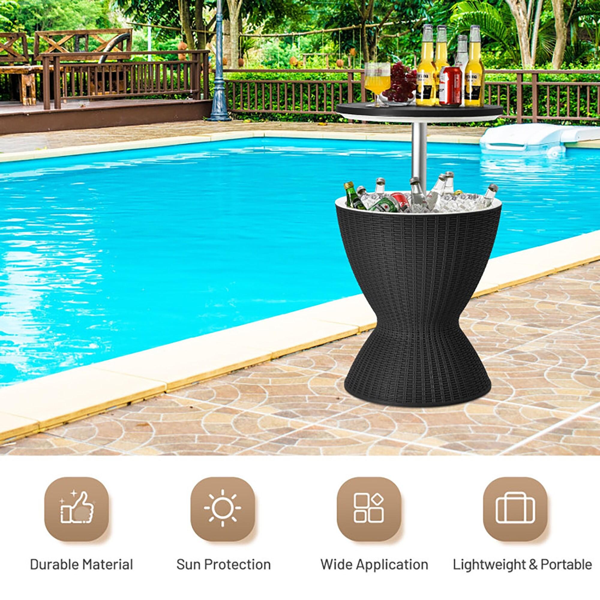 Costway 8 Gallon 3 in 1 Patio Rattan Cooler Bar Table Adjust Ice Bucket Black