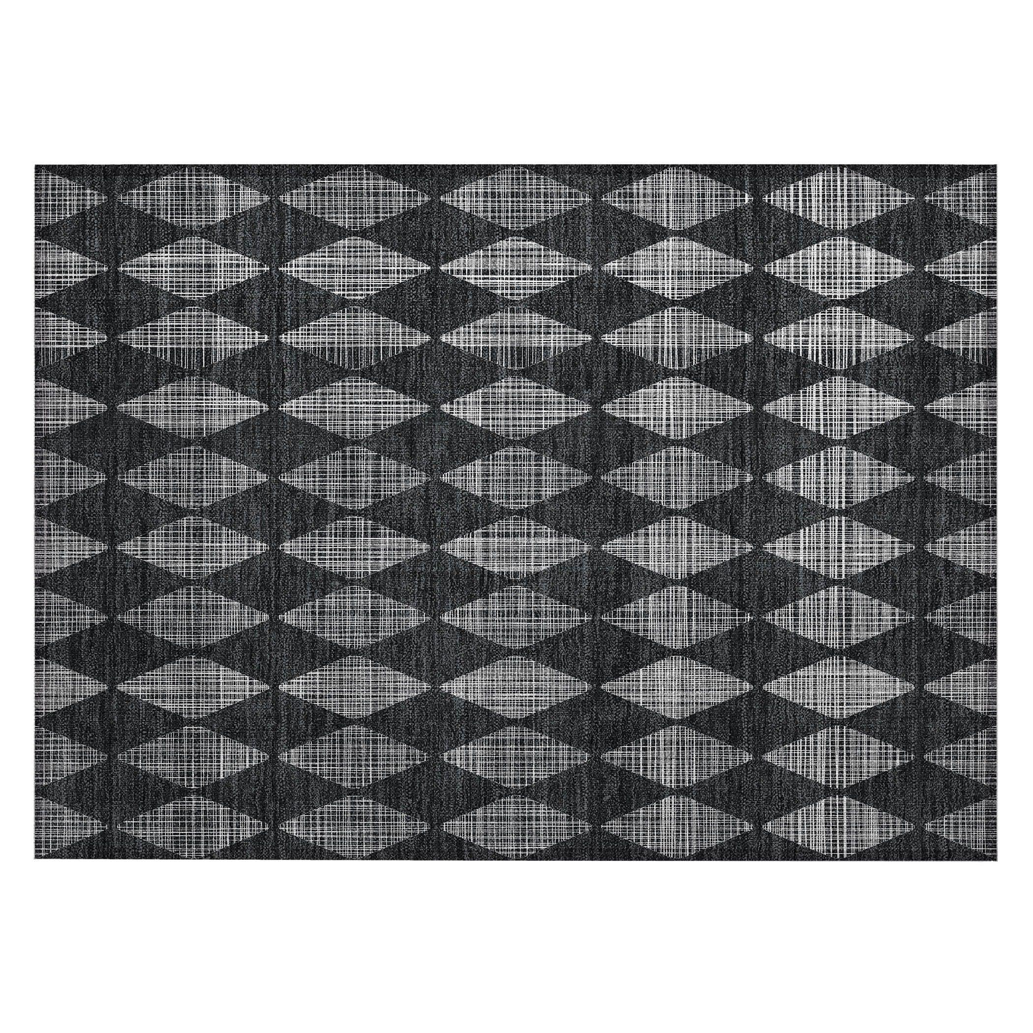 Charcoal Diamond Pattern Machine Washable Rug 1'8" x 2'6"