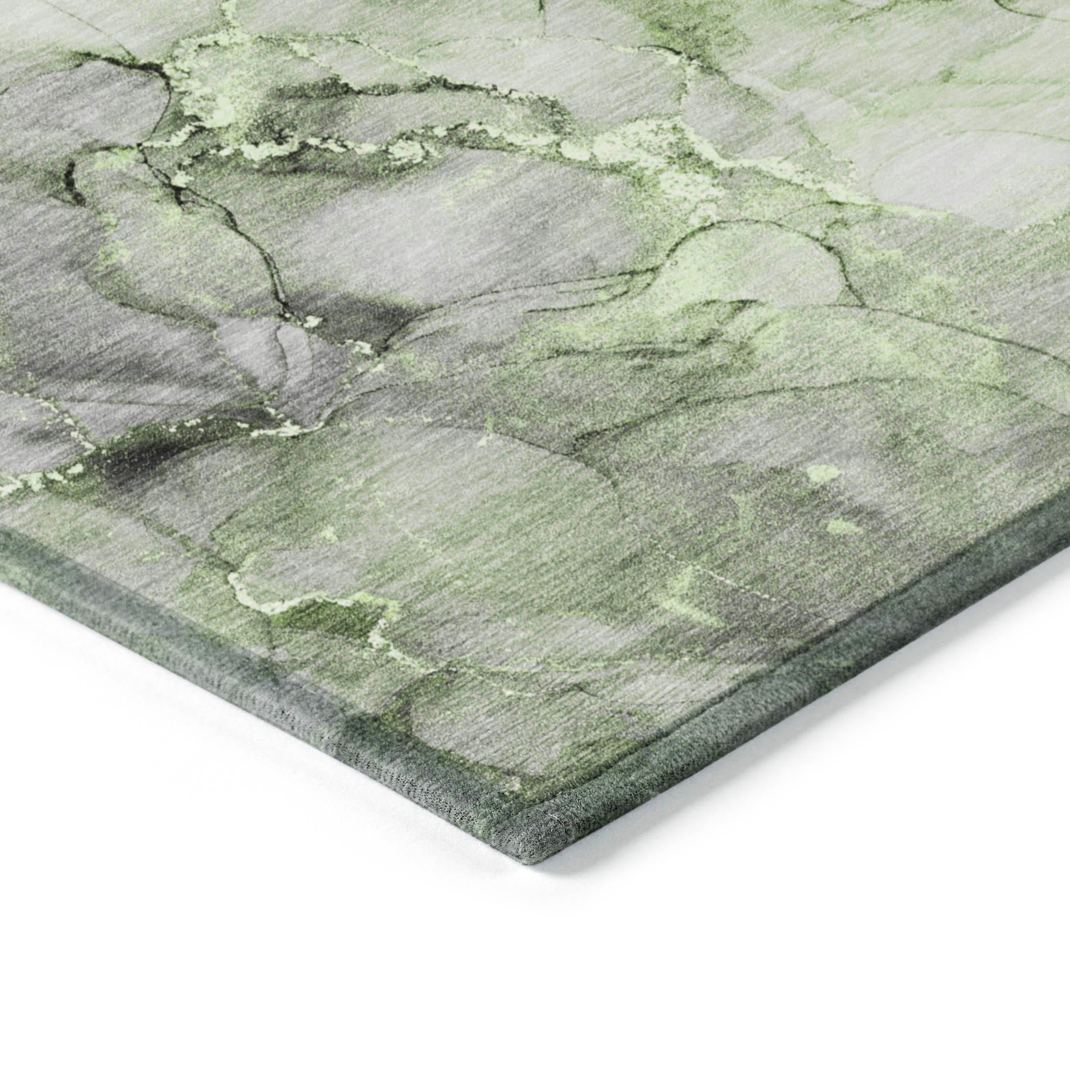 Green and Gray Watercolor Synthetic Washable Area Rug