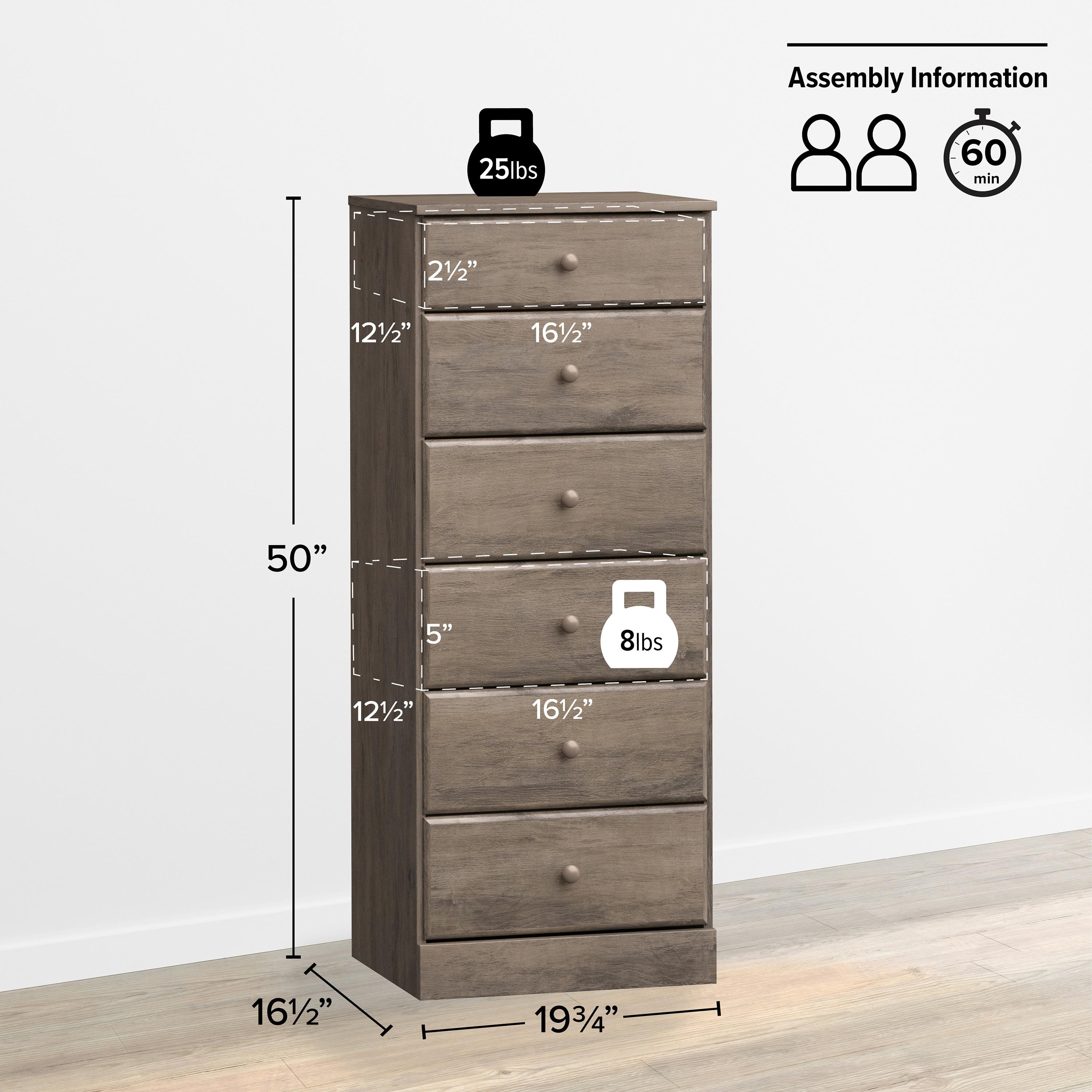 Astrid 6 Drawer Tall Chest Drifted Gray - Prepac: Space-Saving Storage for Small Rooms