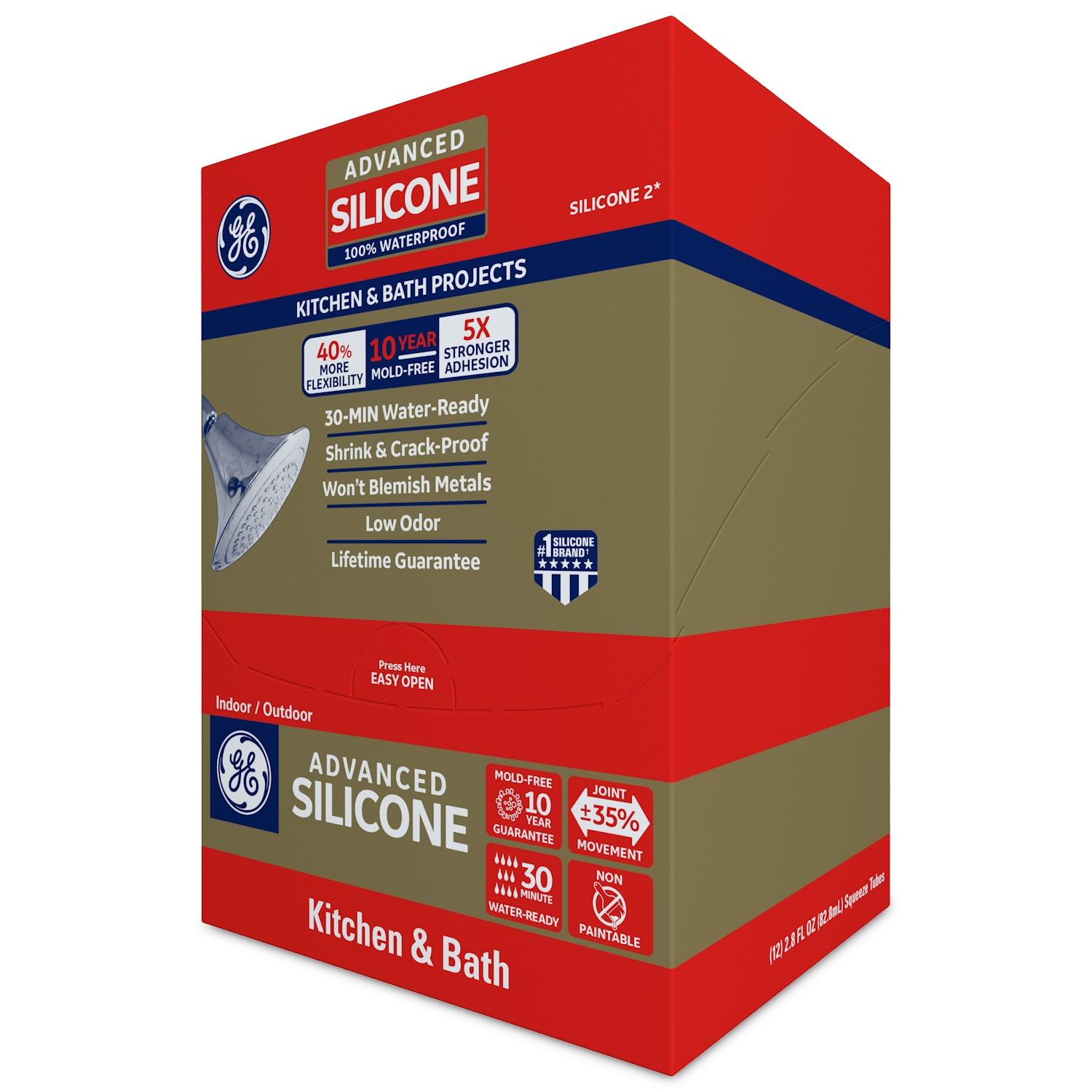 GE Advanced Silicone Kitchen & Bath Sealant, Pack of 1, Clear 2.8 fl oz Tube