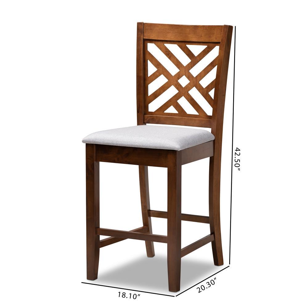 Set of 2 Caron Fabric Upholstered Wood Counter Height Pub Chair Set Gray/Walnut - Baxton Studio
