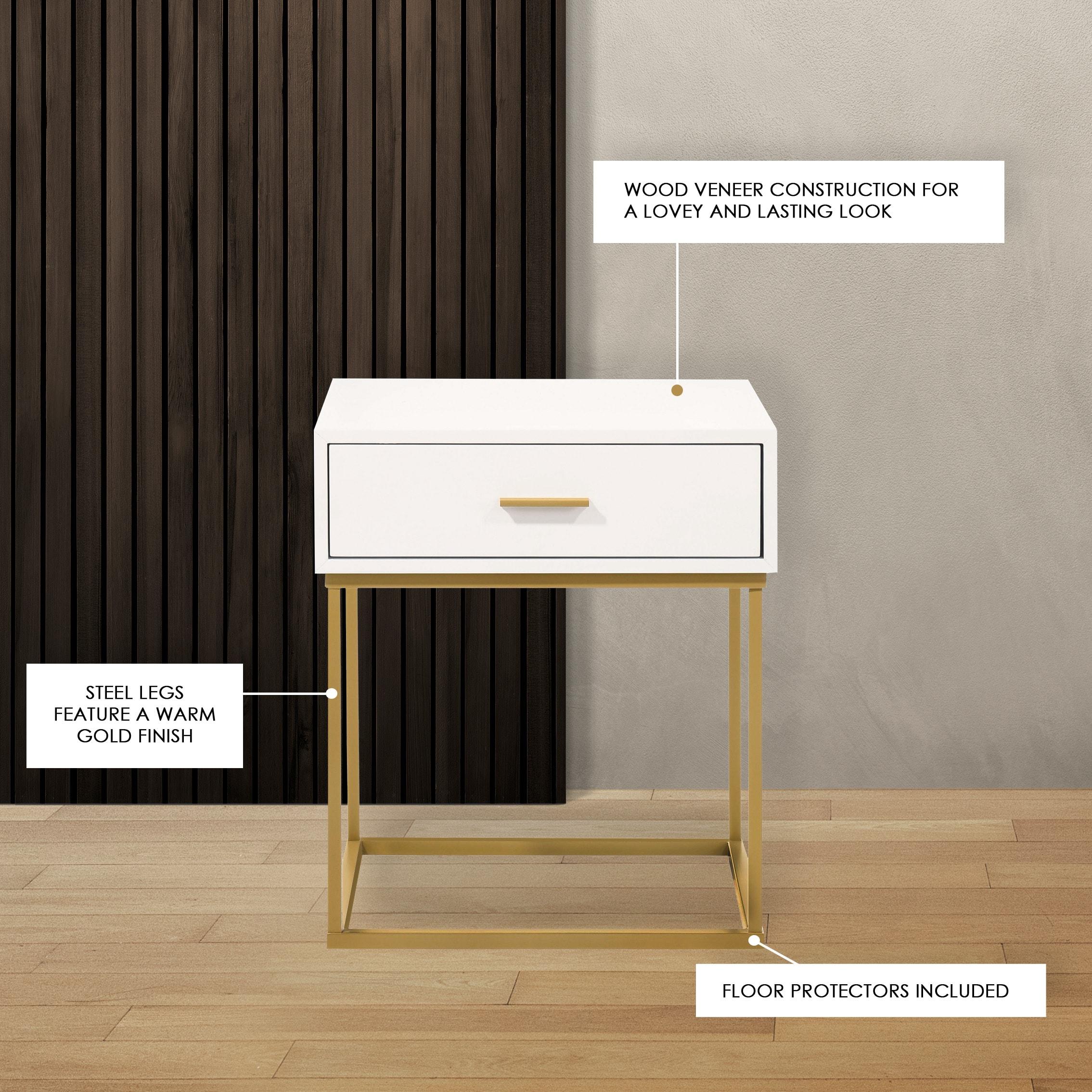 LuXeo LuXeo Catalina One Drawer Nightstand with Mustard Gold Legs