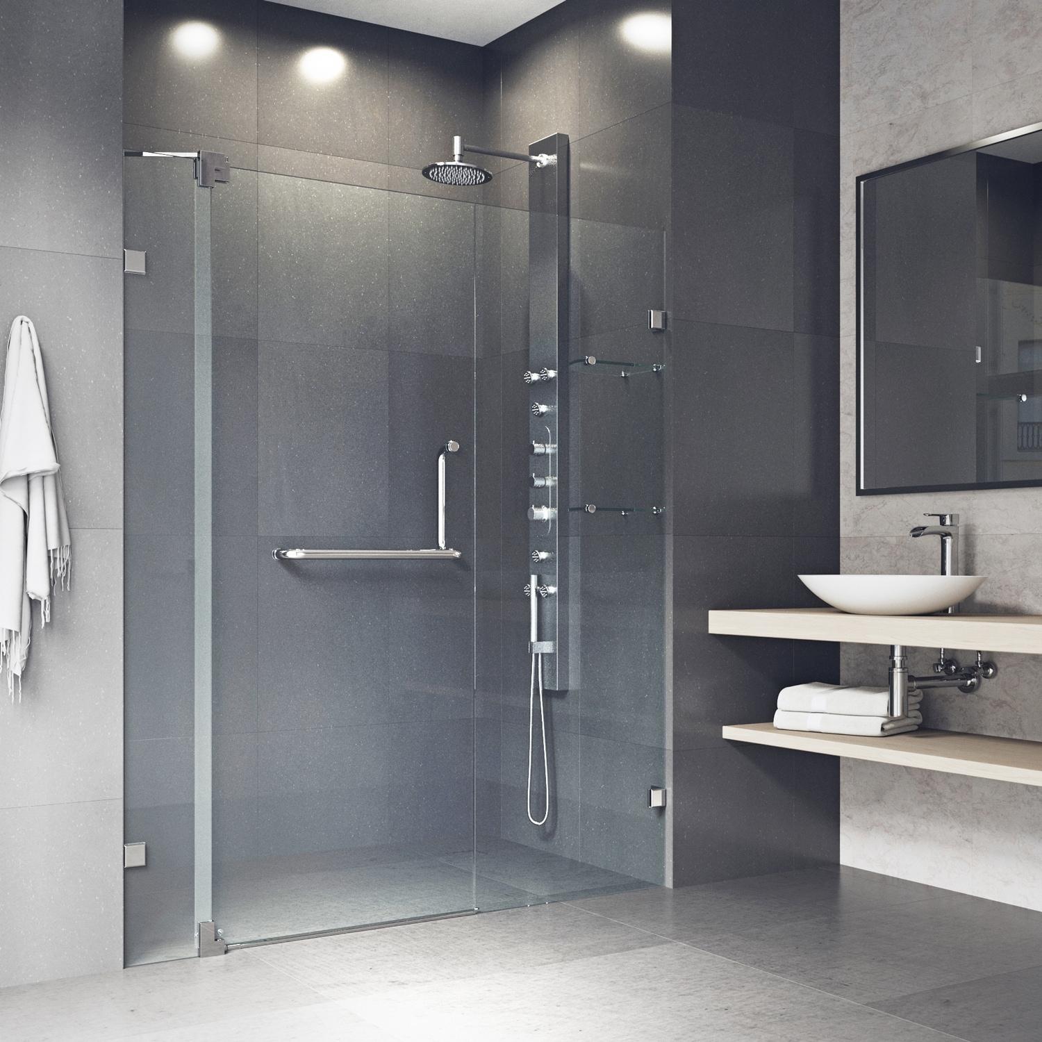 Pirouette 42-48" W x 72" H Pivot Frameless Shower Door with 3/8" Clear Glass