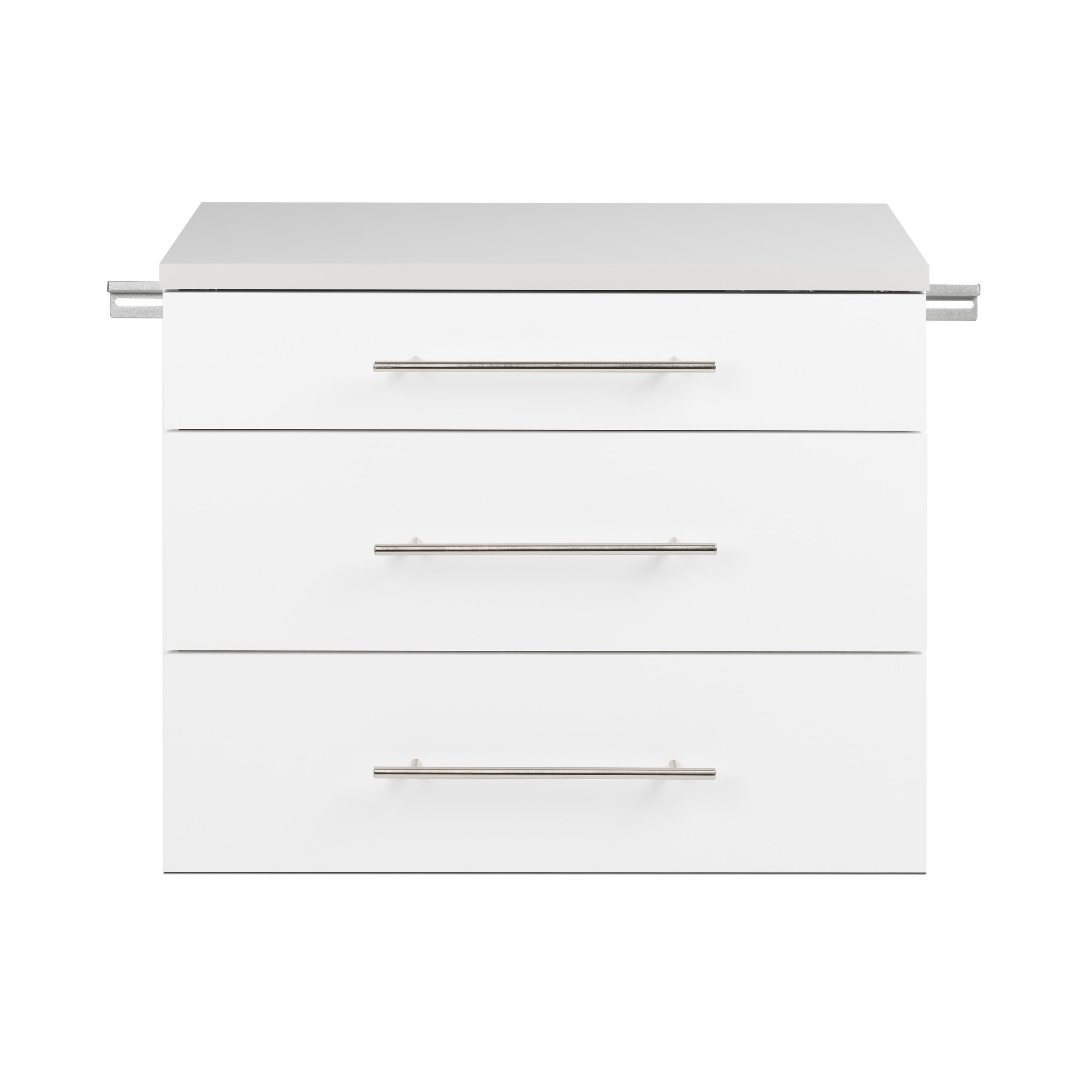 Hangups 3 Drawer Base Storage Cabinet White - Prepac: Wall Mounted, Laminated Wood, Office Workshop