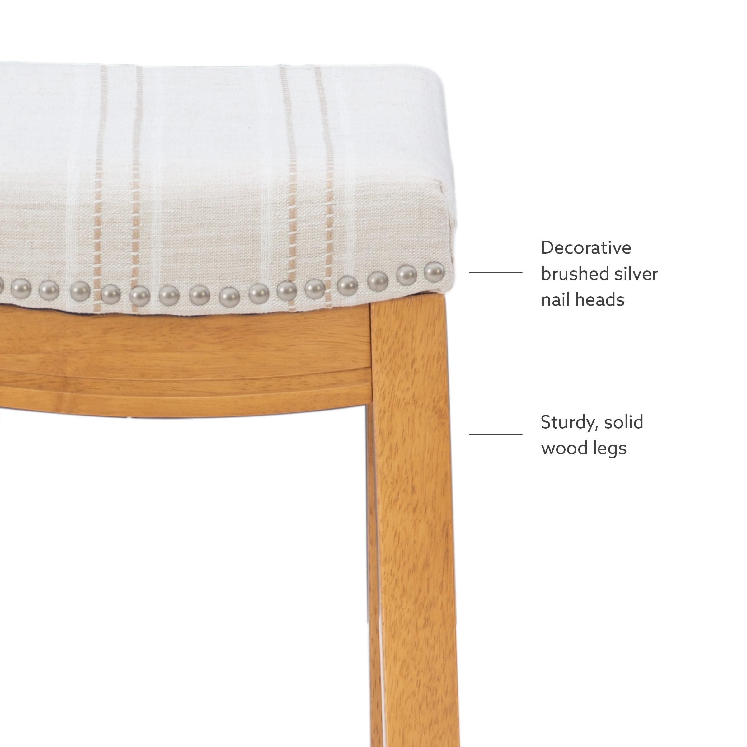 Claridge Backless Nailhead Saddle Counter Height Barstool Natural Stripe - Linon