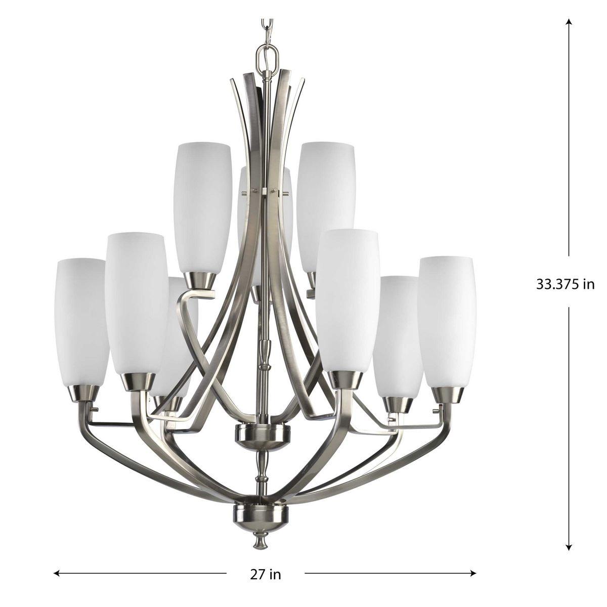 Progress Lighting Wisten 9-Light Two-Tier Chandelier, Brushed Nickel, Etched White Glass