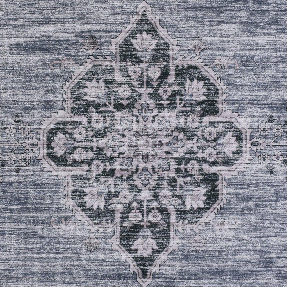 Wincer Chenille Cottage Medallion Machine-Washable Navy/Gray/Black 3 ft. x 5 ft. Area Rug - JONATHAN Y