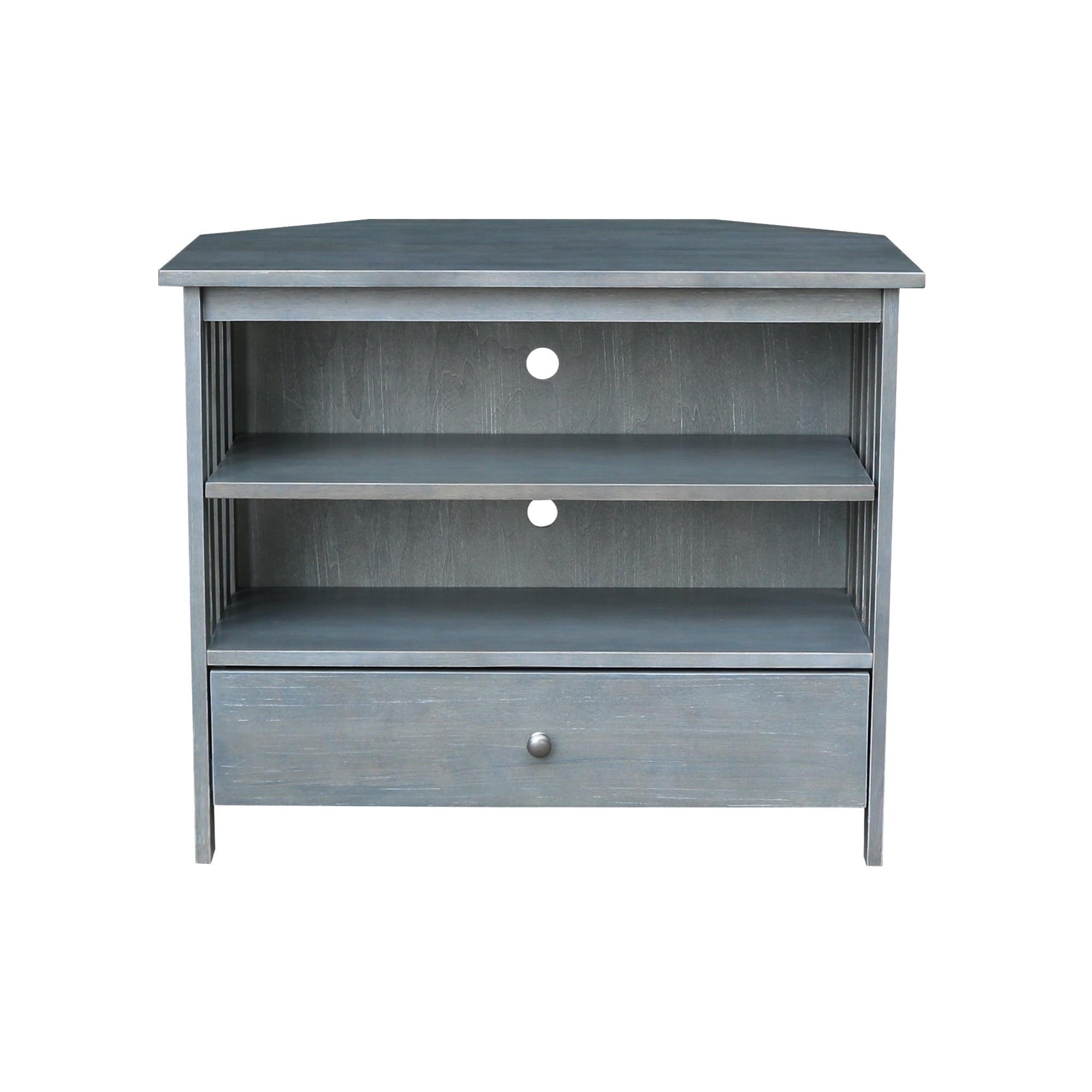 Solid Wood TV Stand with Shelves and Drawer in Heather Gray - 28.9"  Height