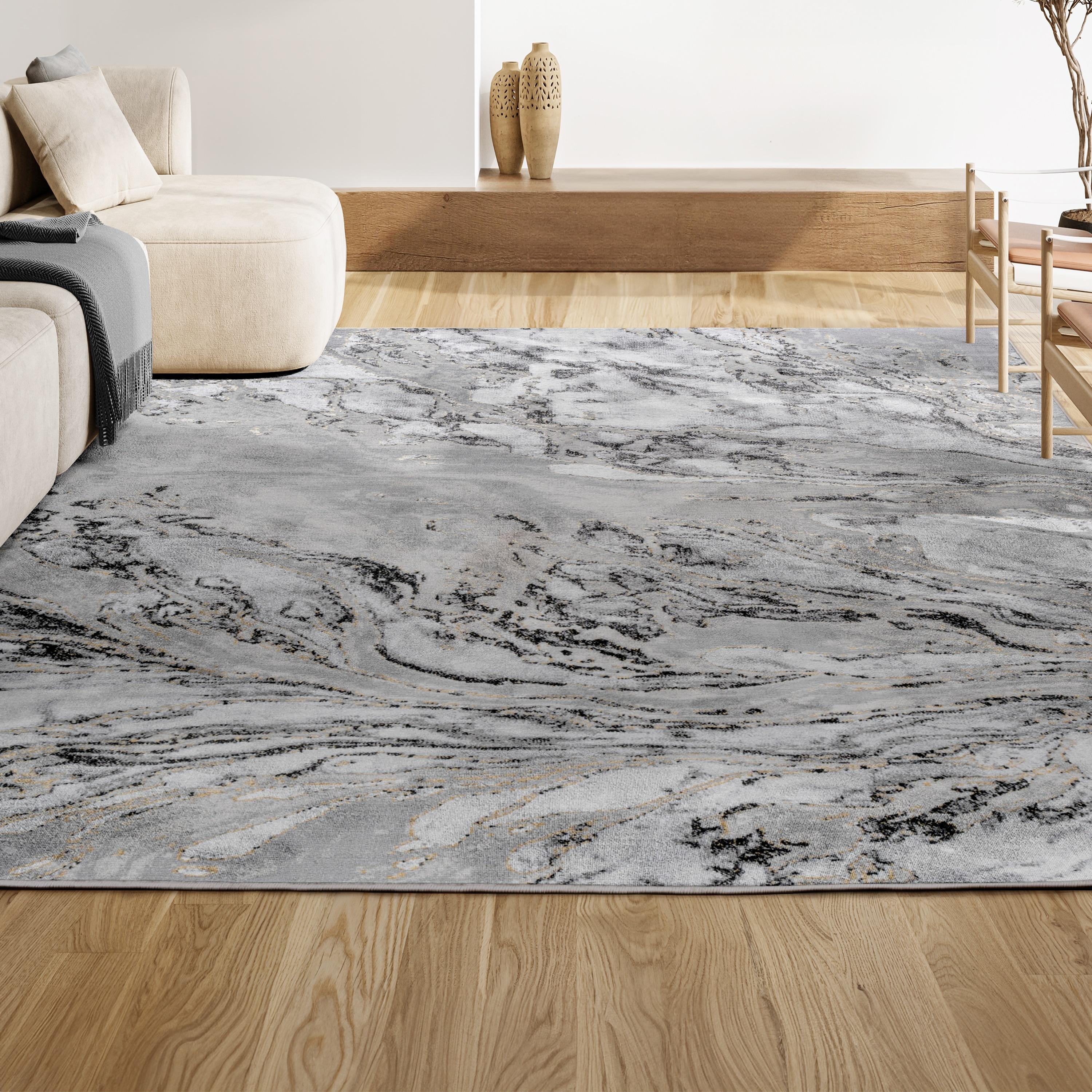 4'x6' Swirl Marbled Abstract Area Rug, Gray/Black - JONATHAN Y