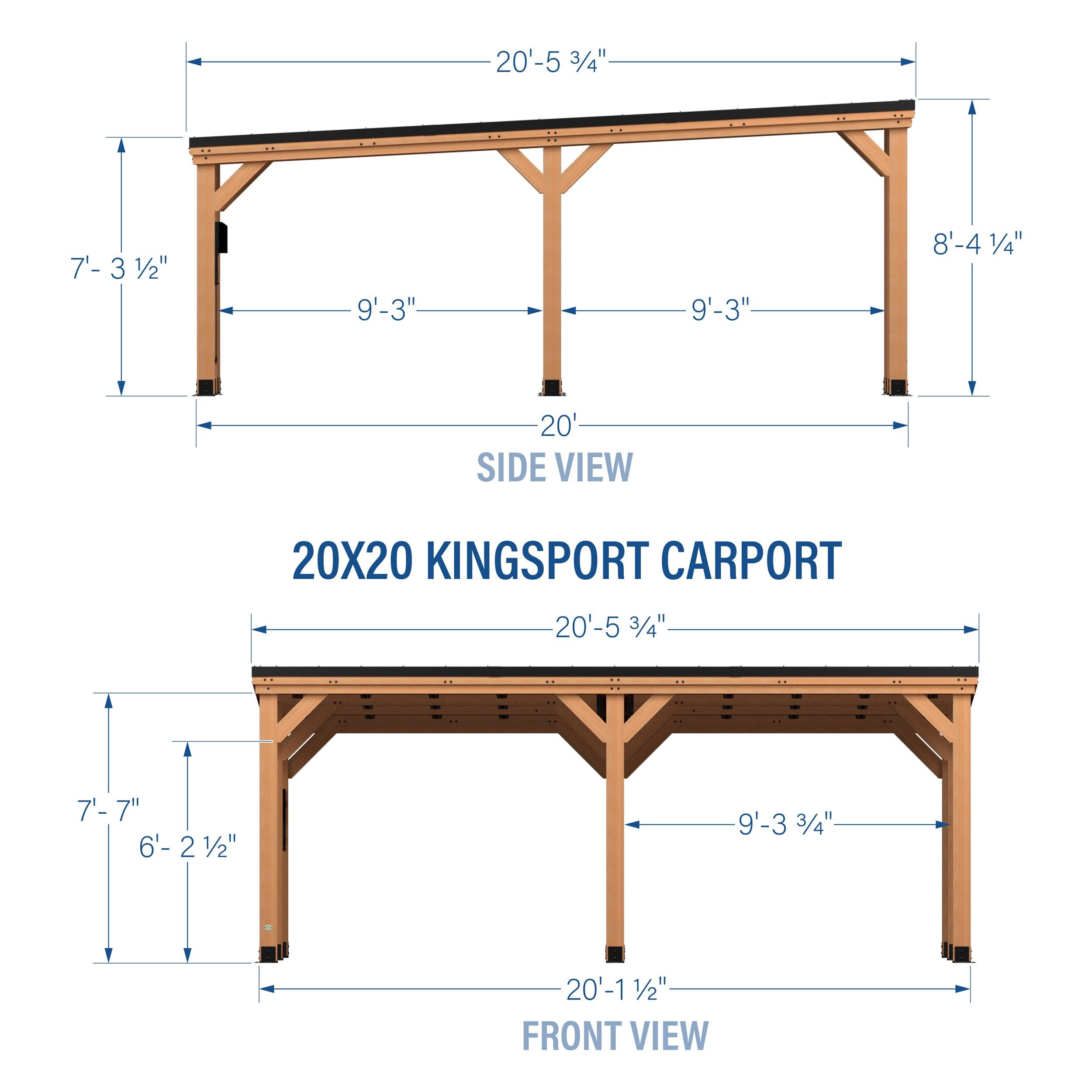 Backyard Discovery Kingsport 20'x 20' Cedar Wood Carport, Galvanized Steel Roof, PowerPort