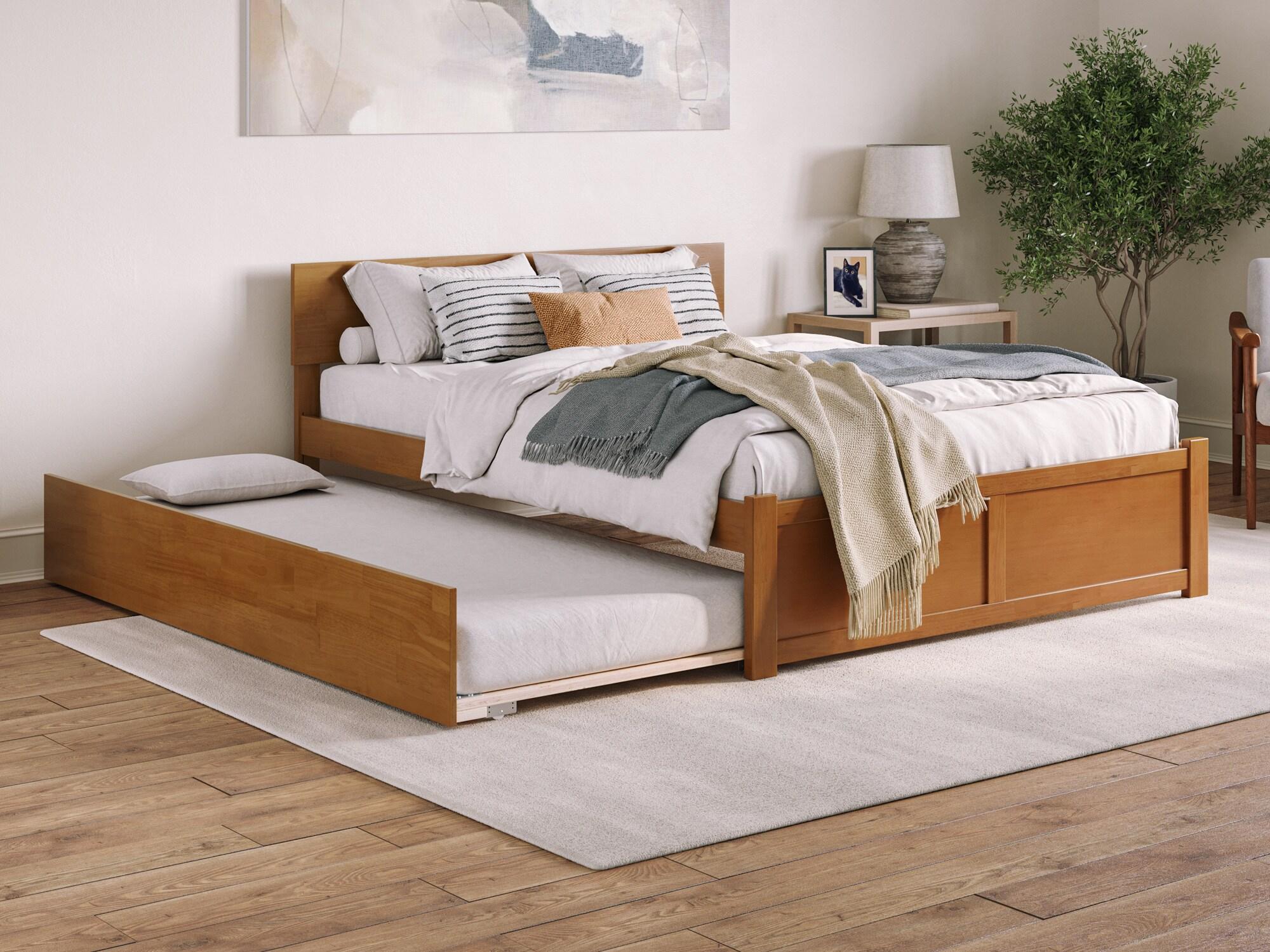 AFI Furnishings Orlando Solid Wood Platform Bed with Panel Footboard & Trundle