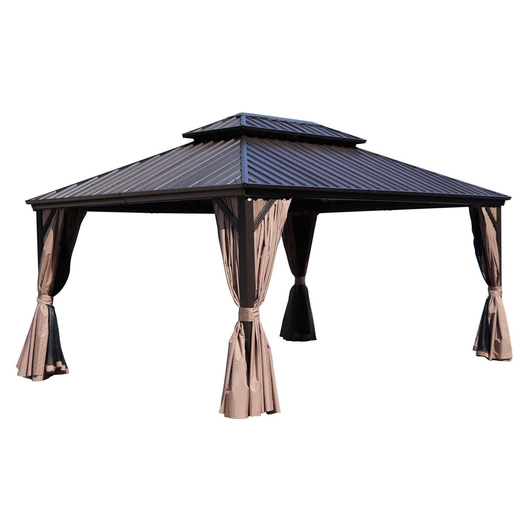 Kozyard Kozyard Caesar Gray Double Roof Hardtop Gazebo with Privacy Curtain and Mosquito Netting