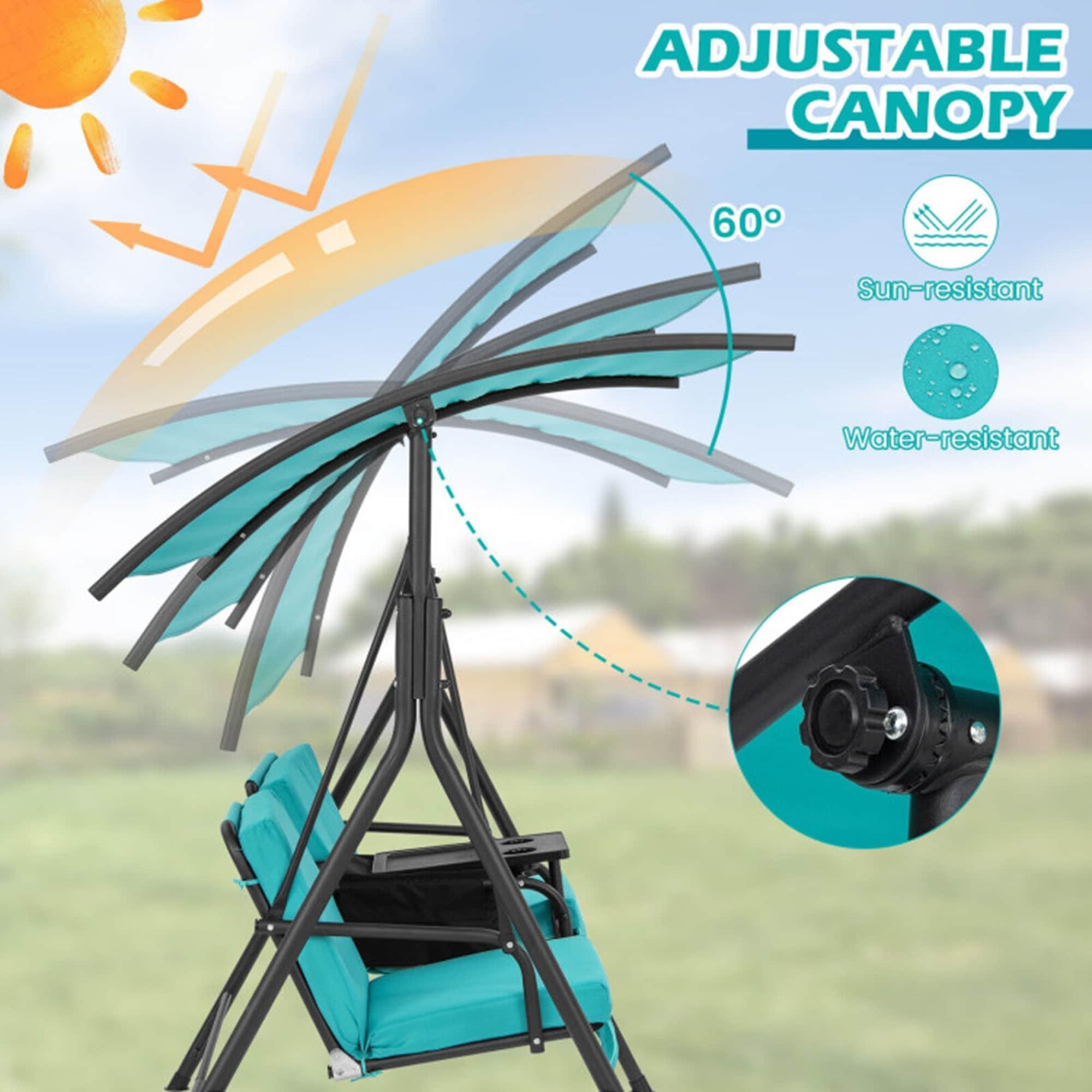 Resenkos Porch Swing, Porch Swing Chair with Adjustable Canopy-Turquoise, Hanging Outdoor Porch Swings for Garden, Backyard