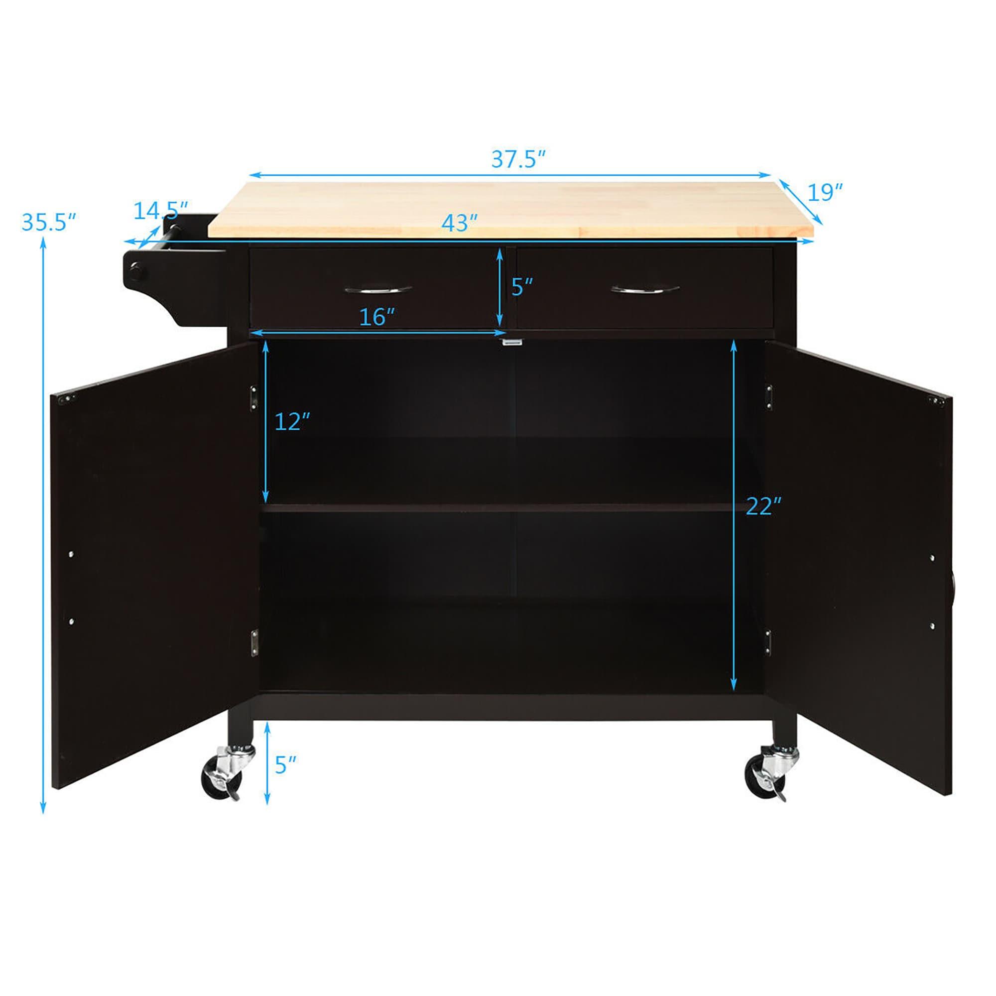 Costway Modern Rolling Kitchen Island Cart Wood Top Storage Trolley with Storage Drawers