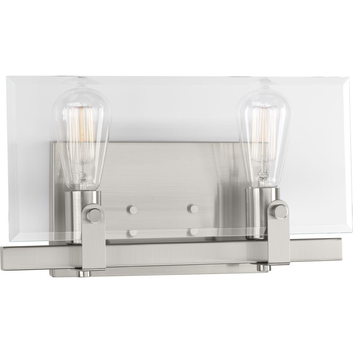 Progress Lighting Glayse 2-Light Bath & Vanity, Brushed Nickel, Beveled Glass Shade