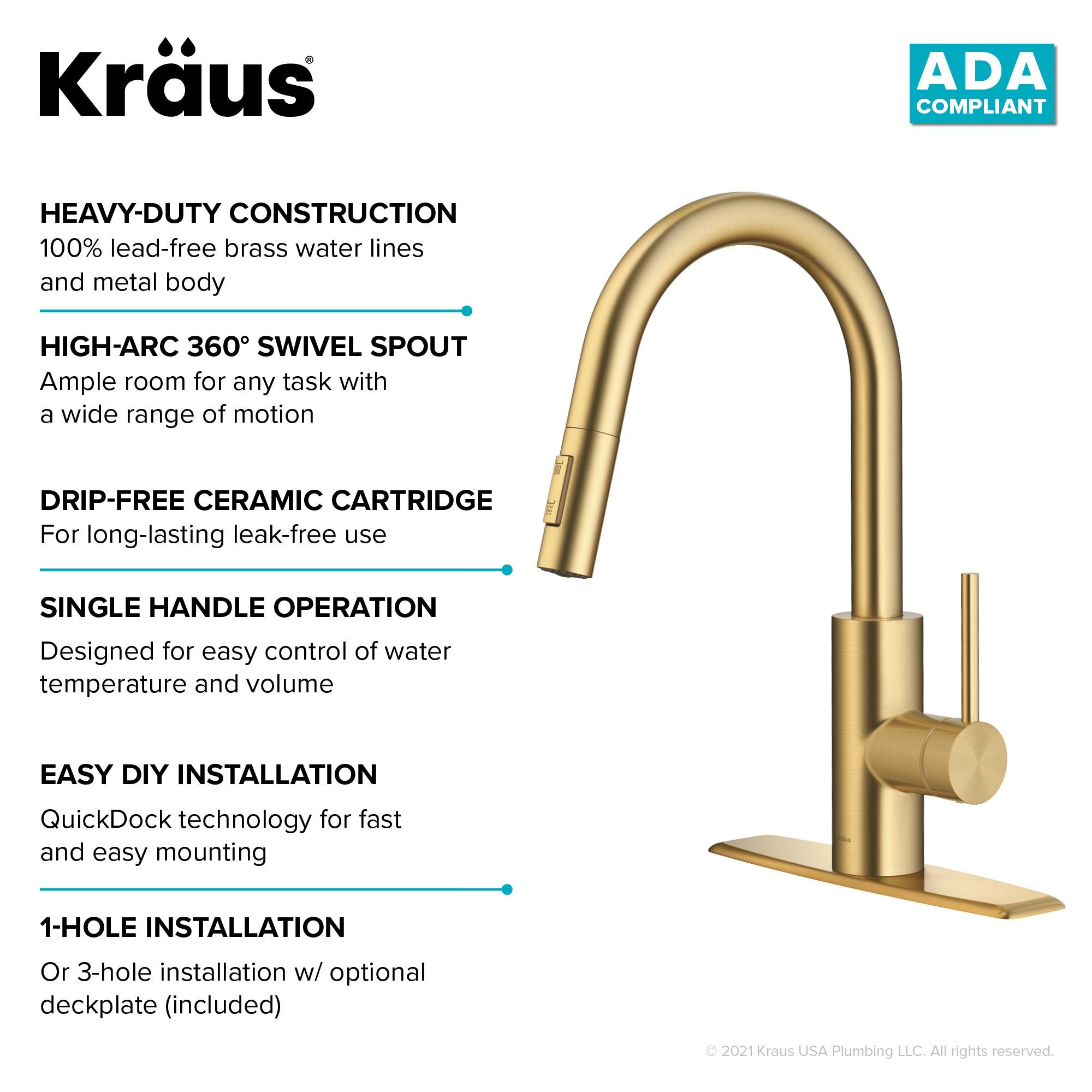 KRAUS Oletto Single Handle Pull Down Kitchen Faucet with QuickDock Top Mount Installation Assembly