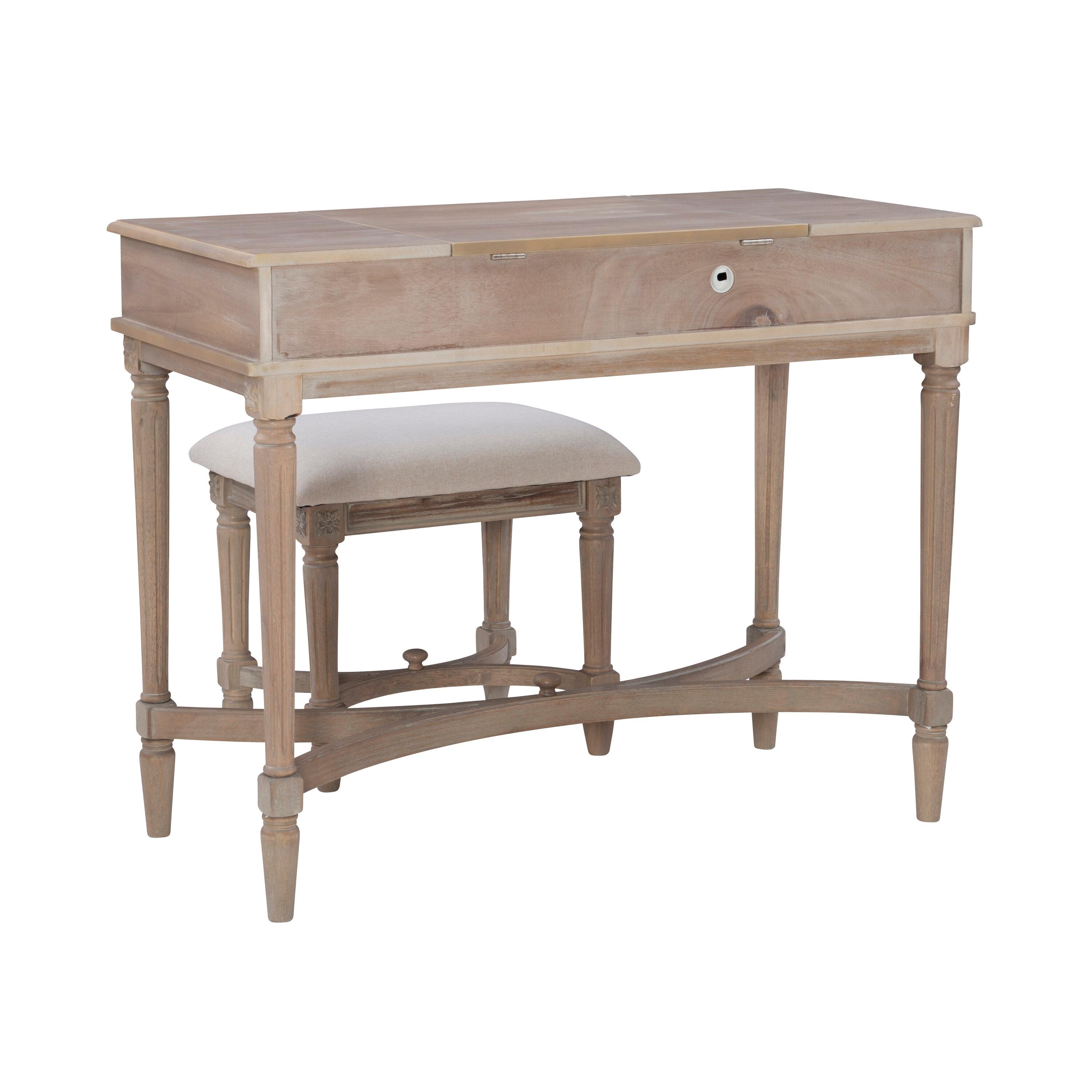 Kelly Clarkson Home June Natural Two Drawer Flip Top Vanity Set with Stool