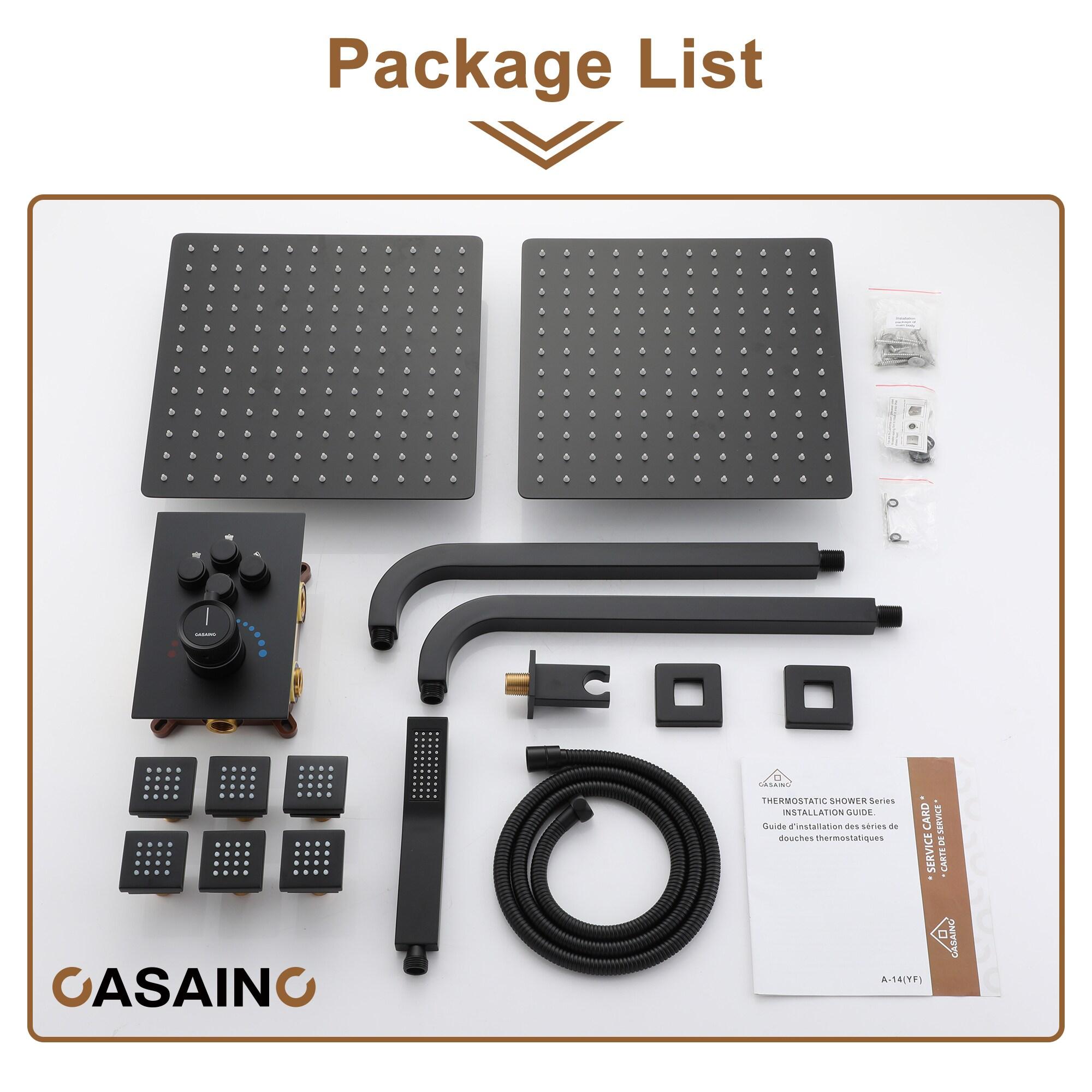 CASAINC CS6228-12MB Dual Shower Head Thermostatic Rainfall Shower System with Rough in-Valve and Shower Body Spray