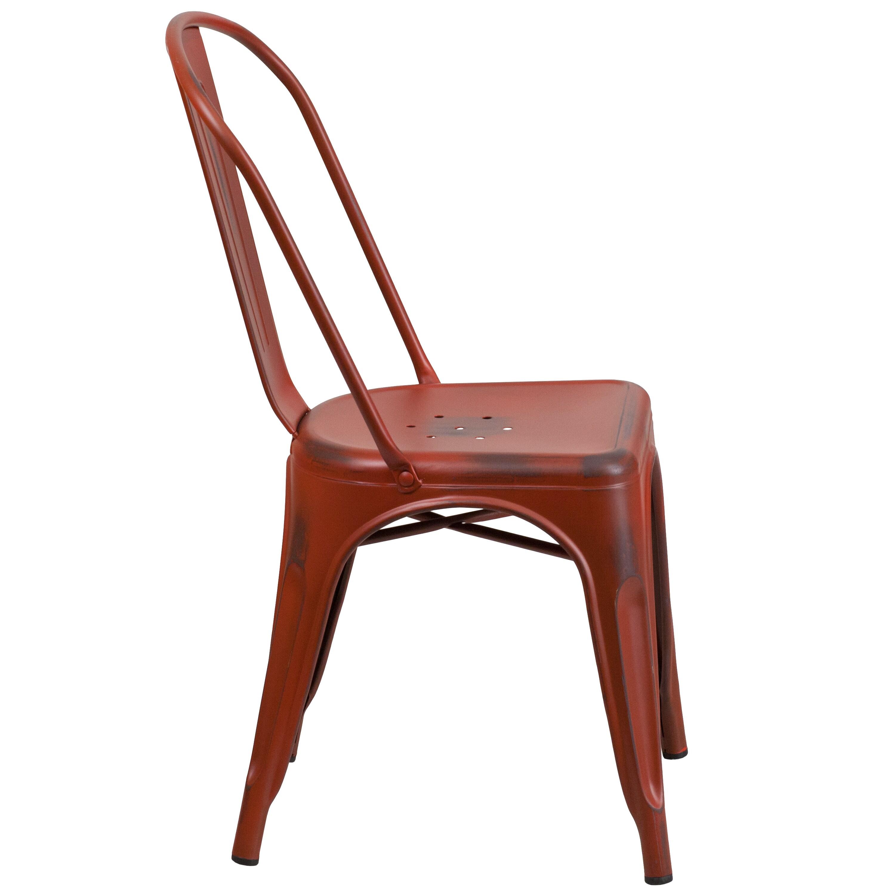 Flash Furniture Commercial Grade Distressed Kelly Red Metal Indoor-Outdoor Stackable Chair