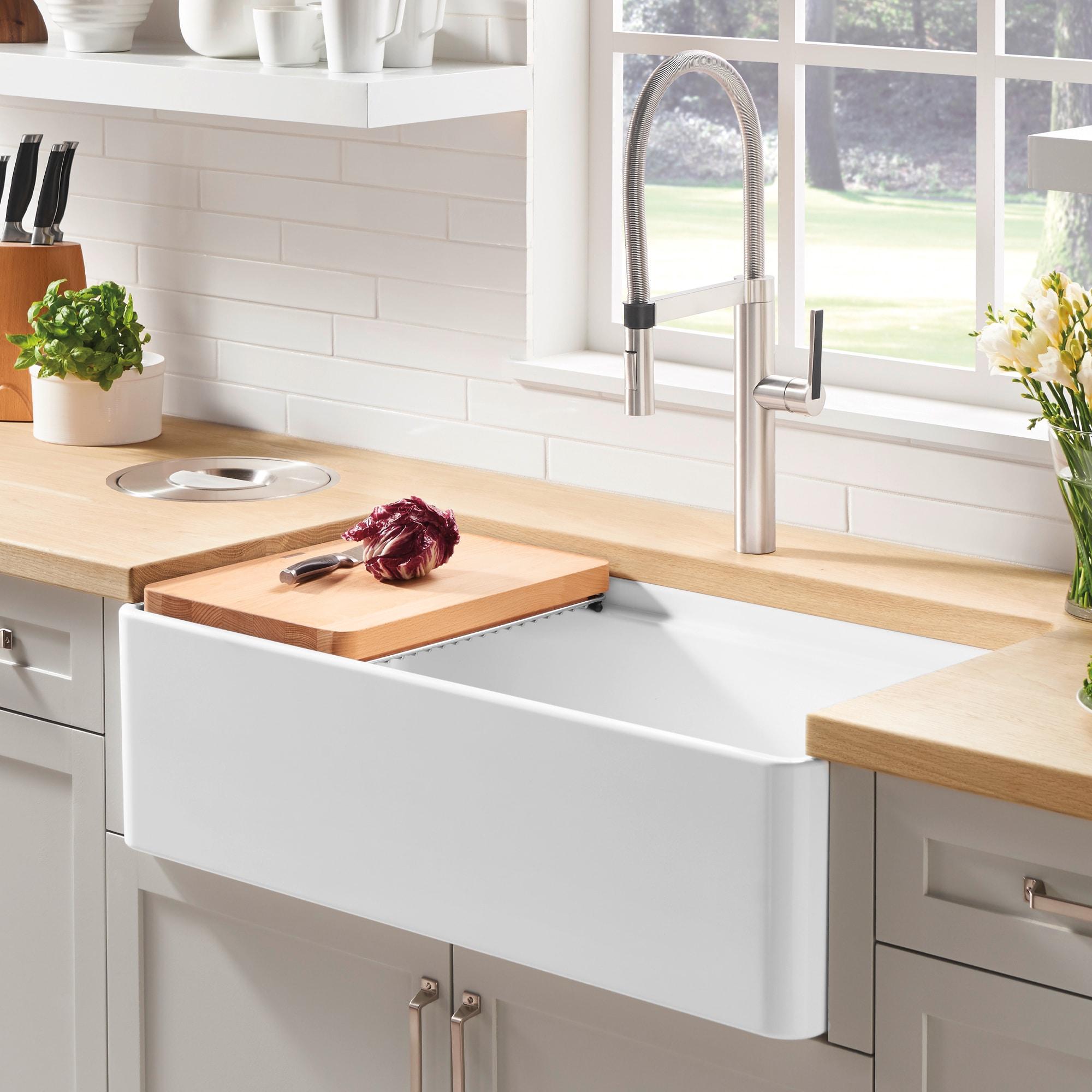 Profina 36" L x 19" W Fireclay Farmhouse Sink with Cutting Board