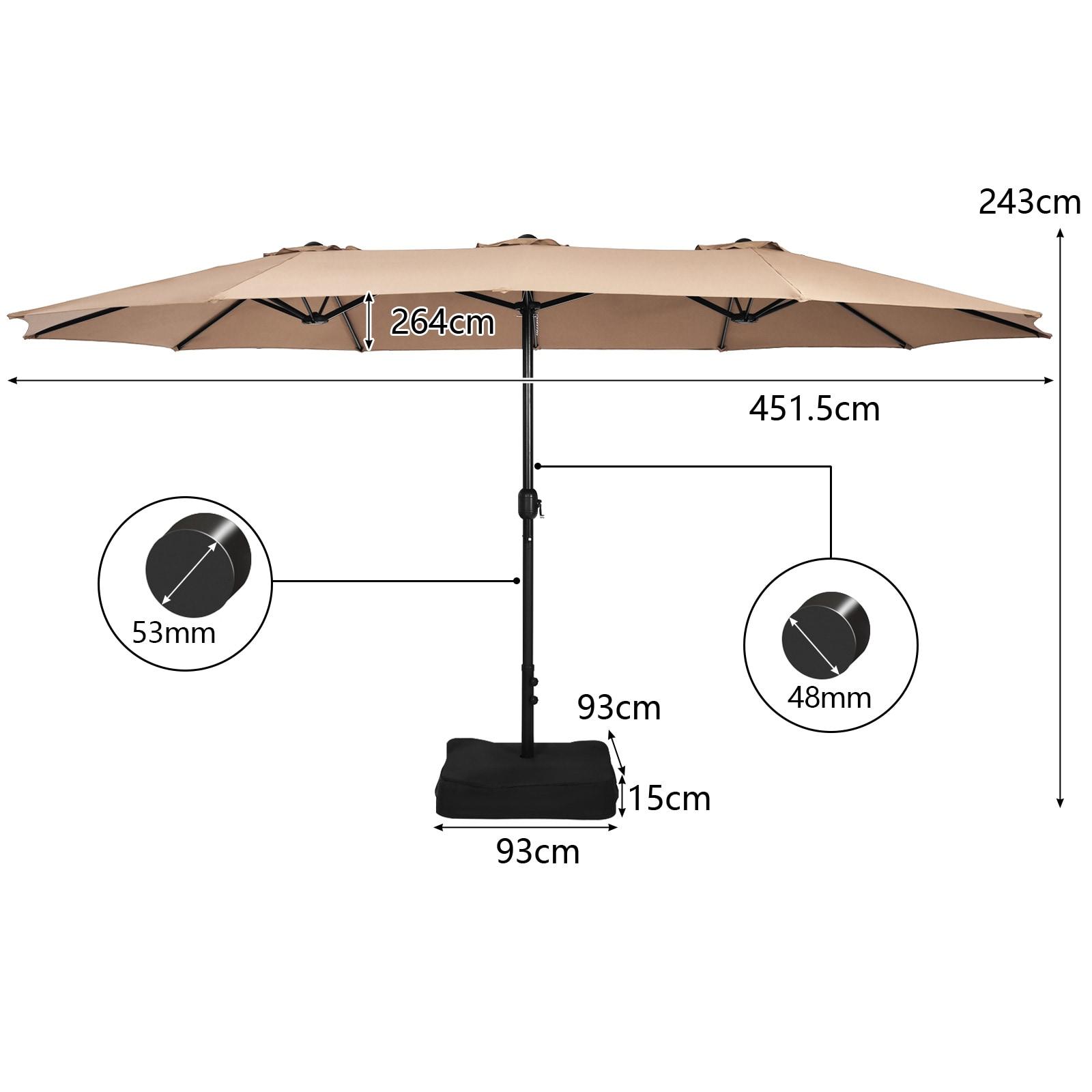Costway 15FT Double-Sided Twin Patio Umbrella Outdoor Market W/ Crank & Base Coffee